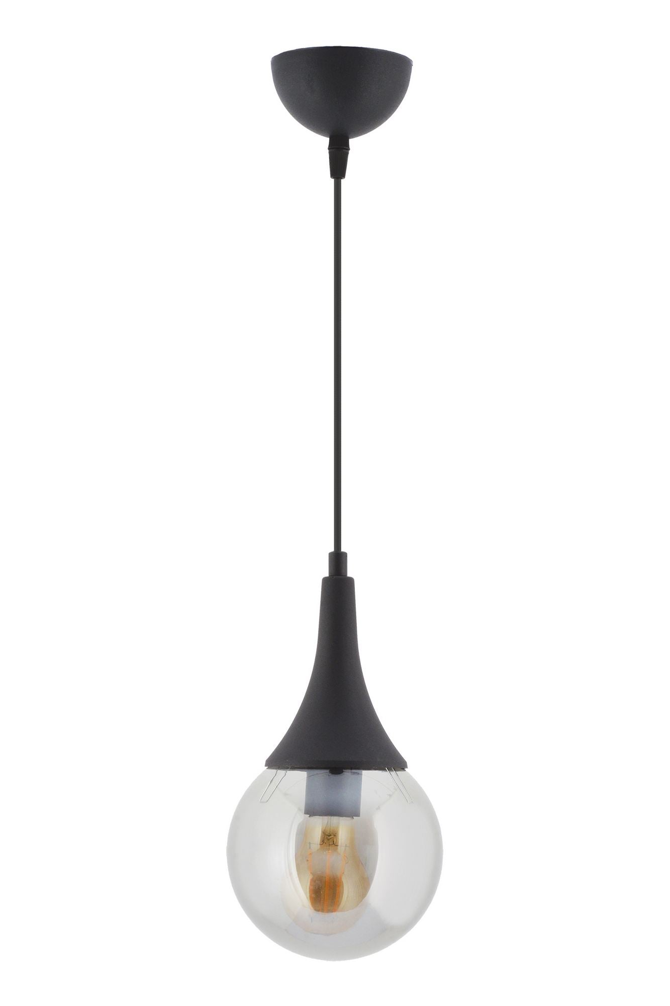 Candeeiro de Teto – 22-60 cm – Preto – Plástico e vidro