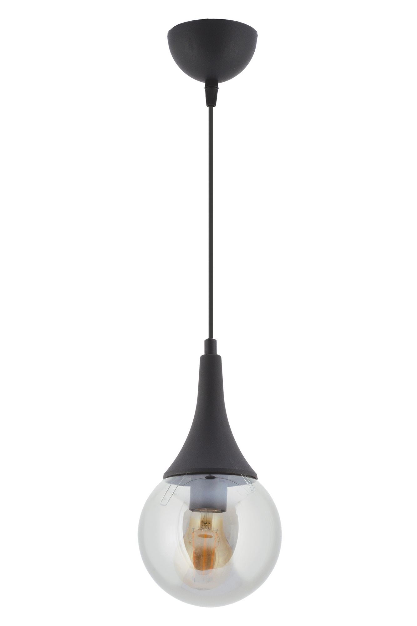 Candeeiro de Teto – 22-60 cm – Preto – Plástico e vidro