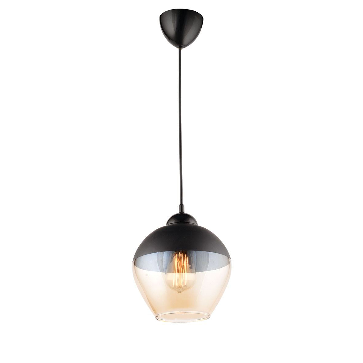 Candeeiro de Teto - 29-60 cm - Preto - Plástico com vidro
