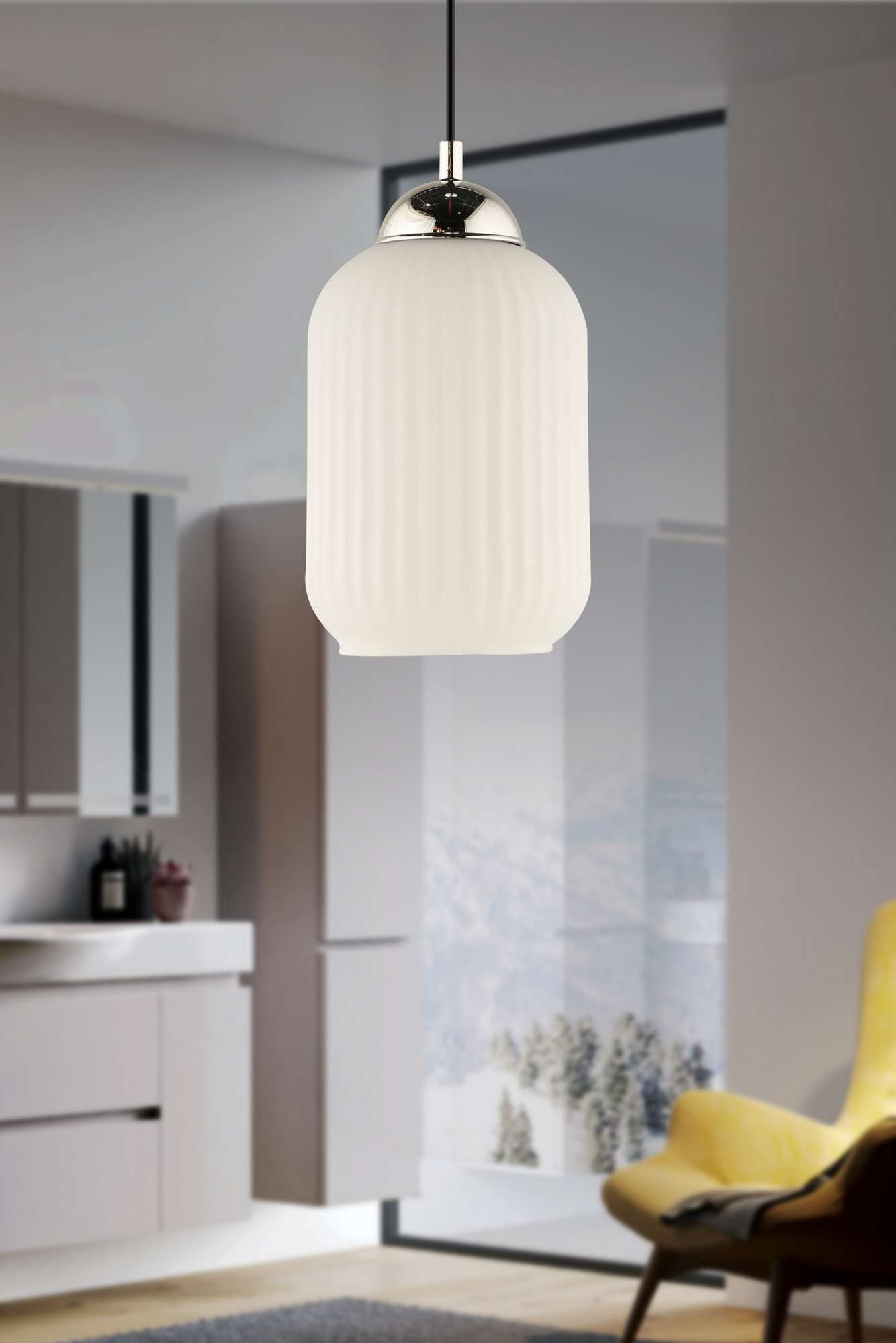 Candeeiro de Teto – 29-70 cm – Branco e Cromado – Plástico e Vidro