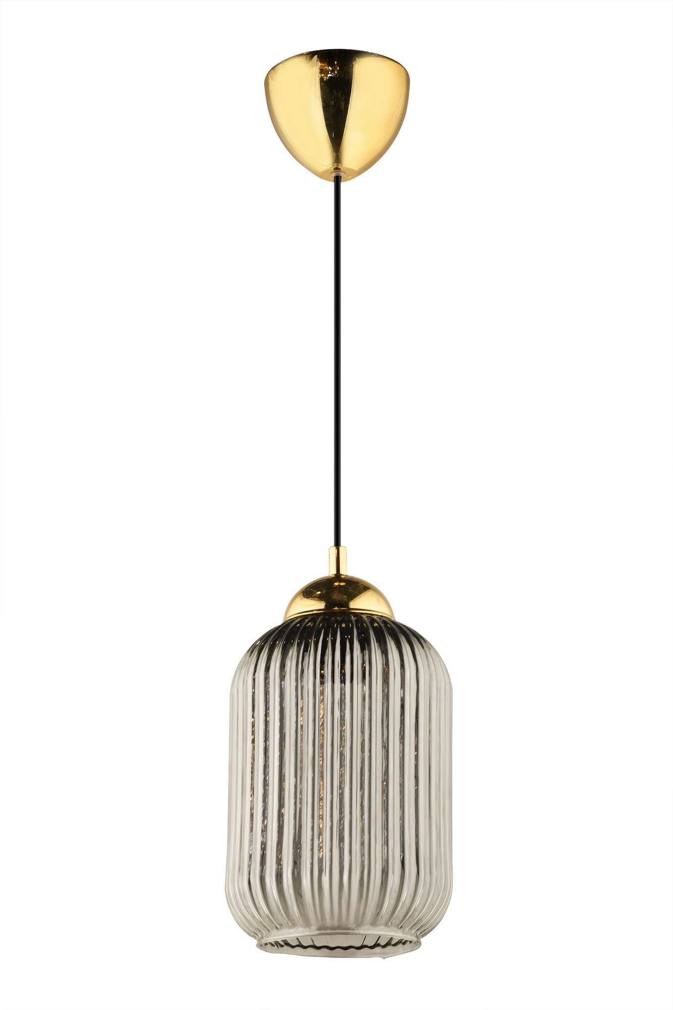 Candeeiro de Teto – Ø10 h:20 cm – Cinza e Dourado – Plástico e Vidro