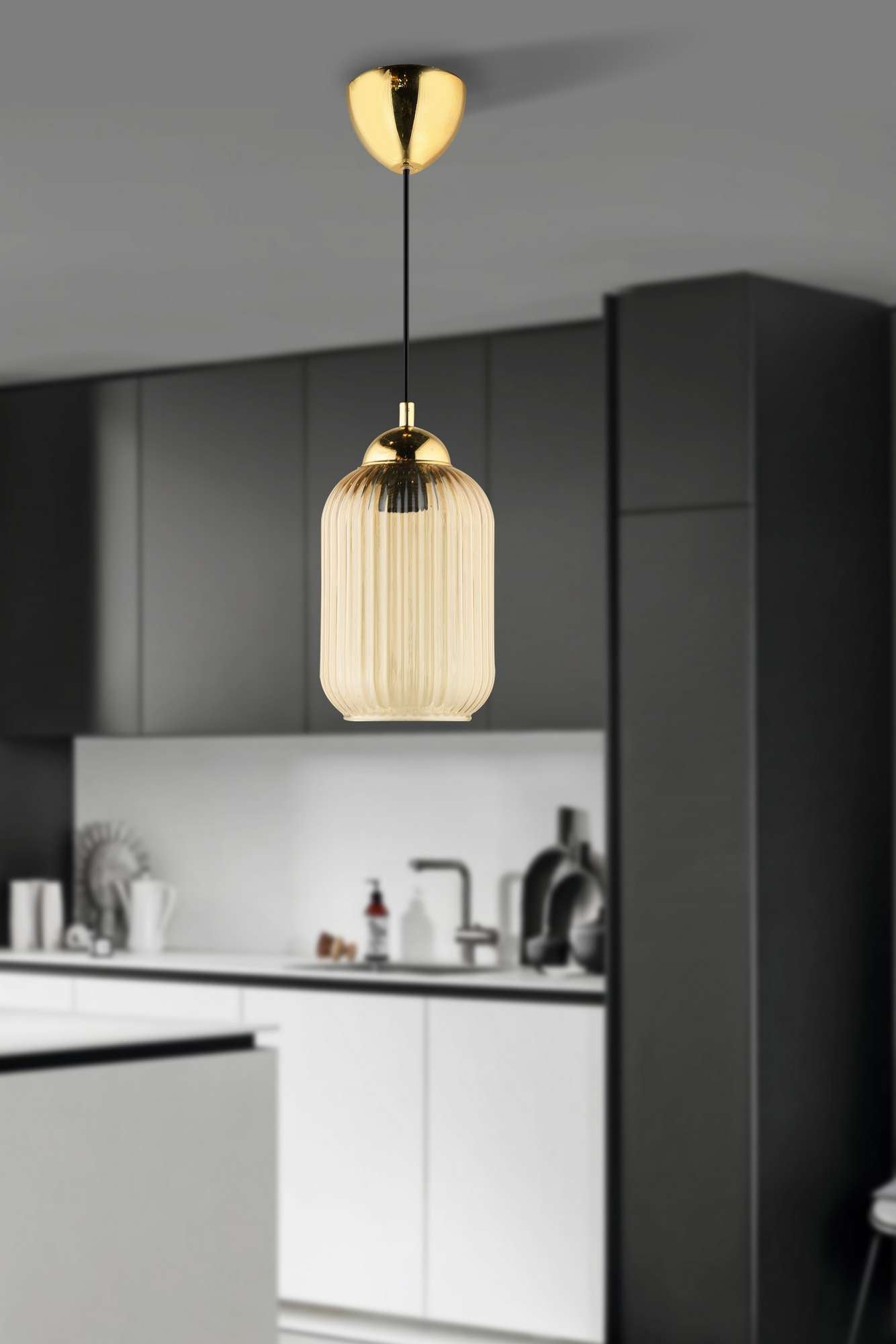 Candeeiro de Teto – 29-70 cm – Mel e Ouro – Plástico e Vidro