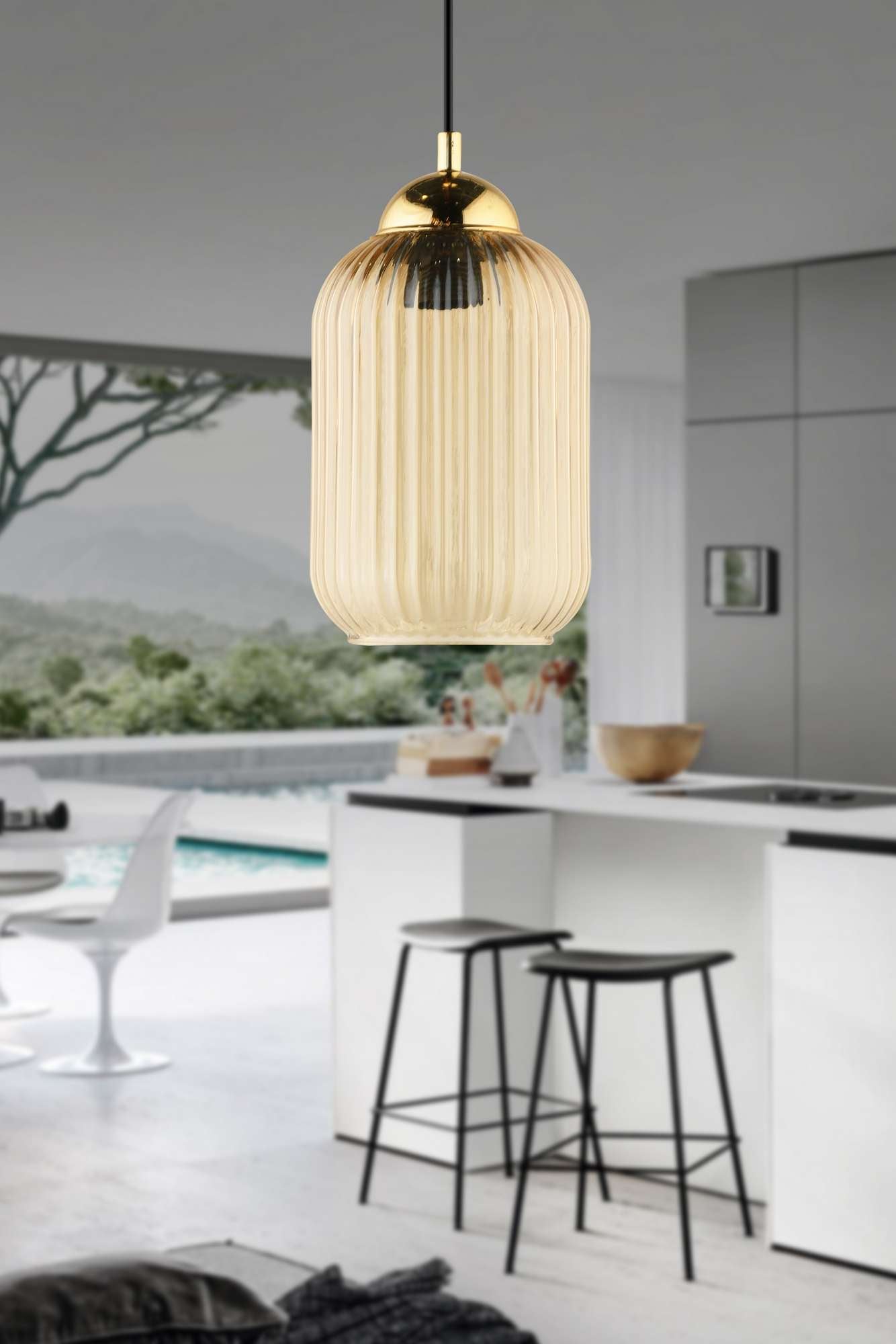 Candeeiro de Teto – 29-70 cm – Mel e Ouro – Plástico e Vidro