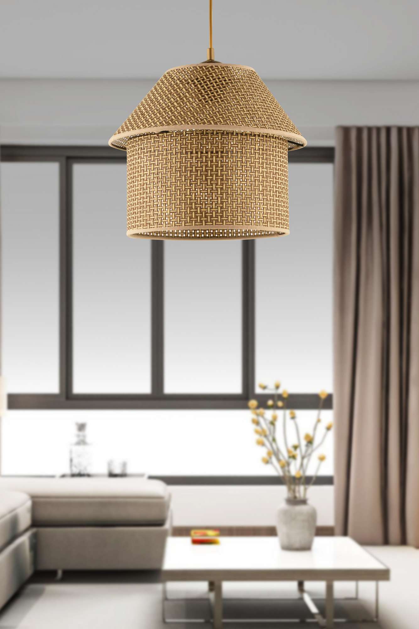 Candeeiro de Teto – Ø25 cm – Bege e Dourado – Plástico