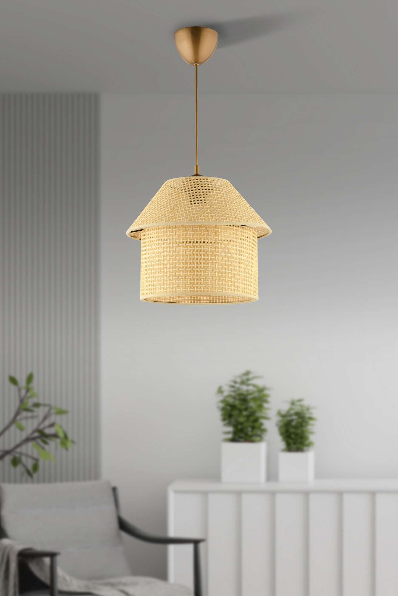 Candeeiro de Teto – Ø25 h:25 cm – Creme e Dourado – Plástico