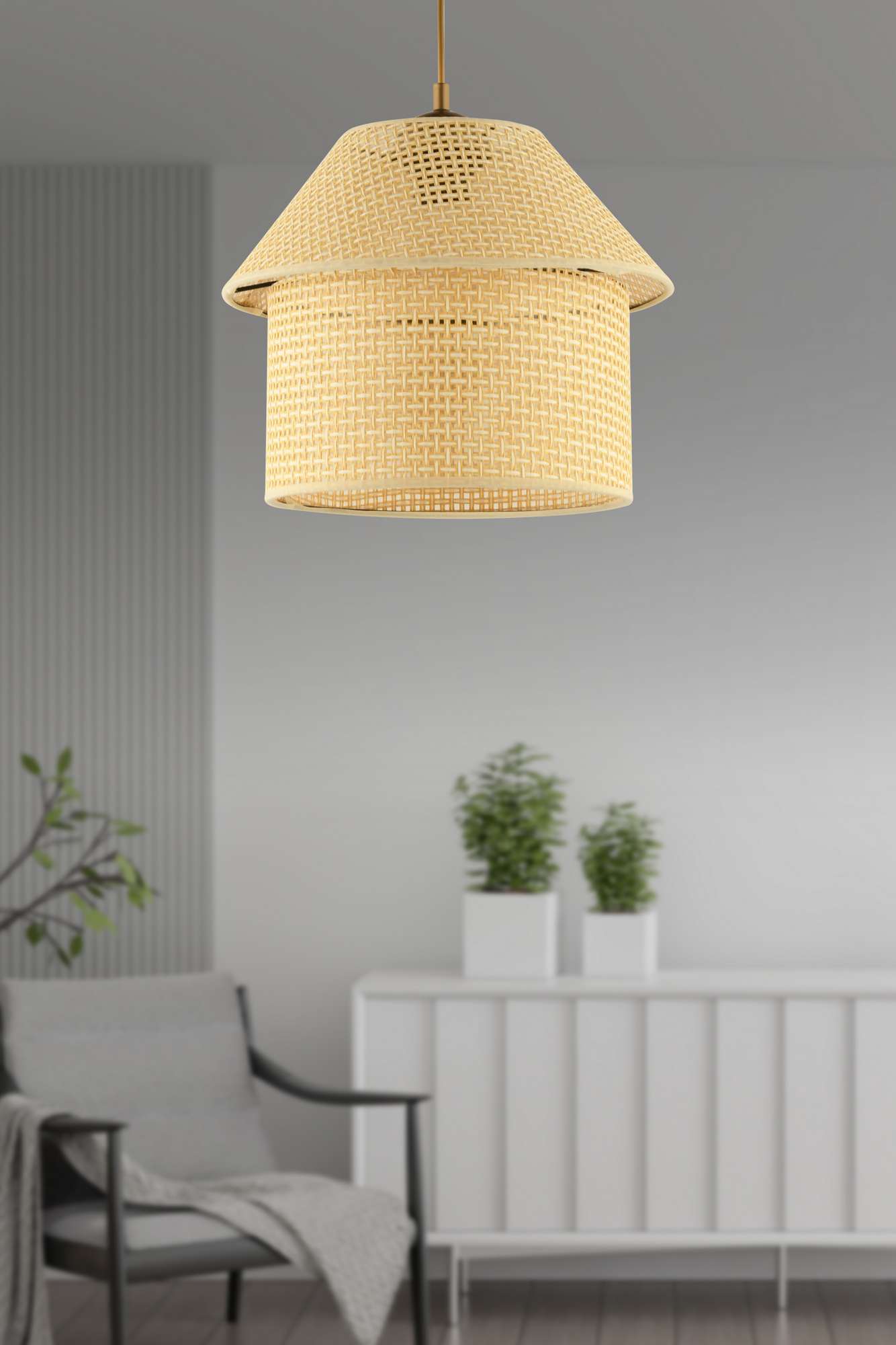 Candeeiro de Teto – Ø25 h:25 cm – Creme e Dourado – Plástico