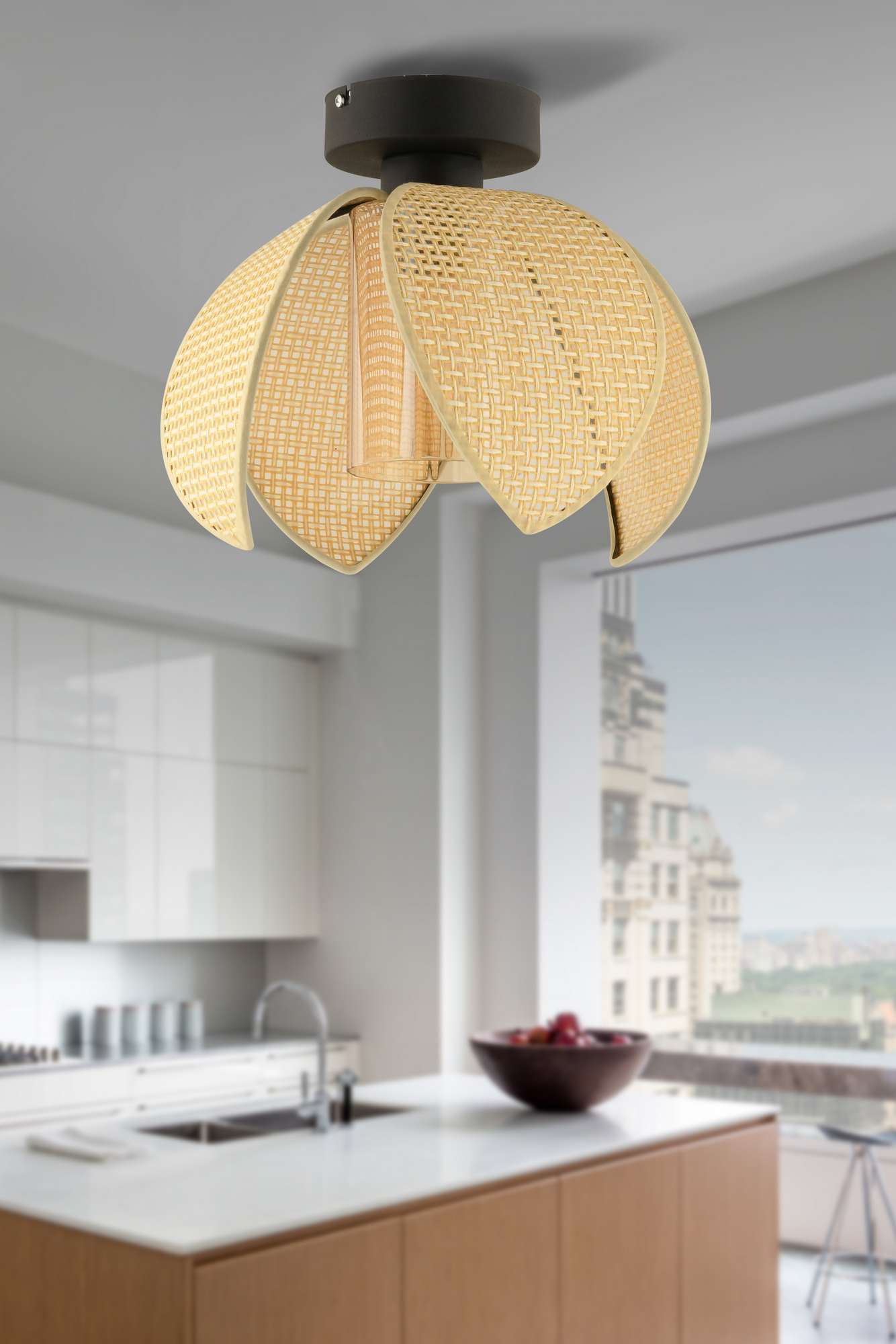 Candeeiro de Teto – Ø26 h:20 cm – Creme e Preto – Metal e PVC