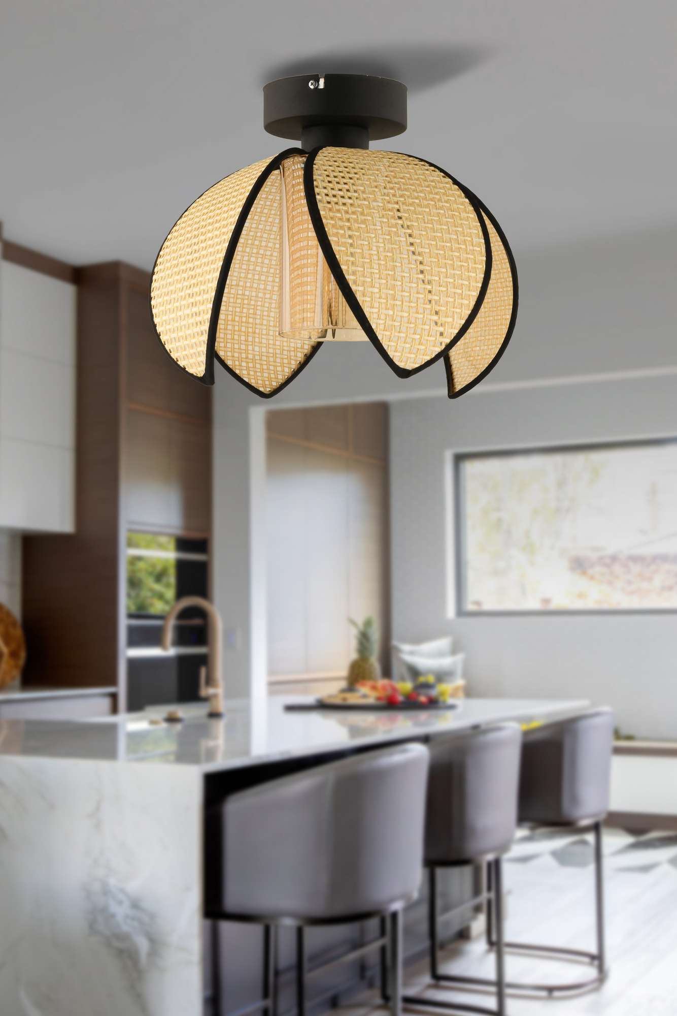 Candeeiro de Teto – 26 cm – Creme e Preto – Metal e PVC