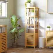 Estante de Bambu para Banheiro 4 Níveis 1 Porta 36x33x140cm - Bambu Natural