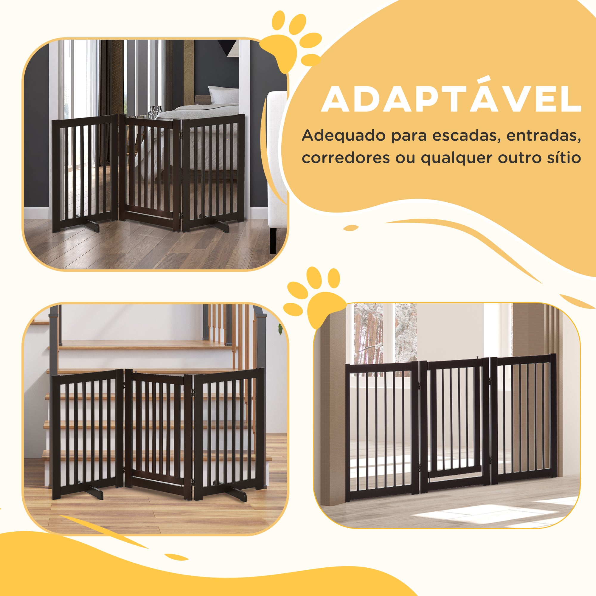 Barreira para Cães de Madeira Dobrável 3 Painéis 155x35,5x76 cm Marrom Escuro