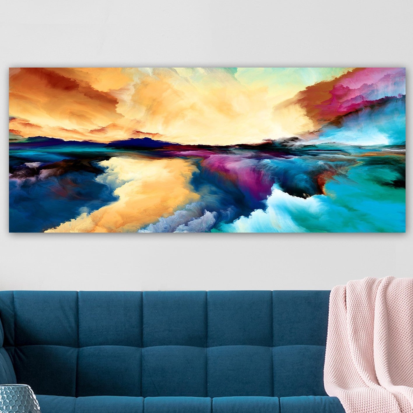 Impressionante pintura decorativa em tela, 50 x 120 cm | 100% tela, moldura de madeira com 3 cm de espessura | Perfeito para amantes de decoração e arte, obra de arte anônima exclusiva