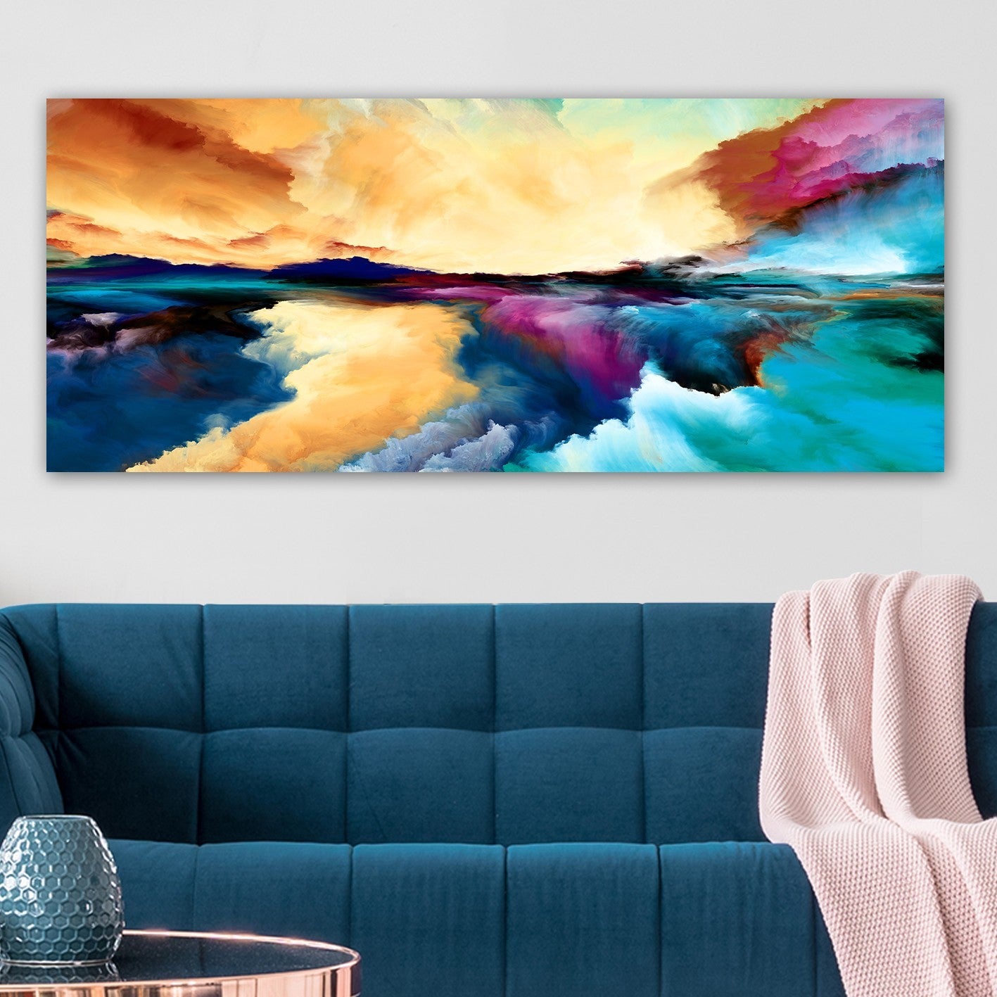 Impressionante pintura decorativa em tela, 50 x 120 cm | 100% tela, moldura de madeira com 3 cm de espessura | Perfeito para amantes de decoração e arte, obra de arte anônima exclusiva