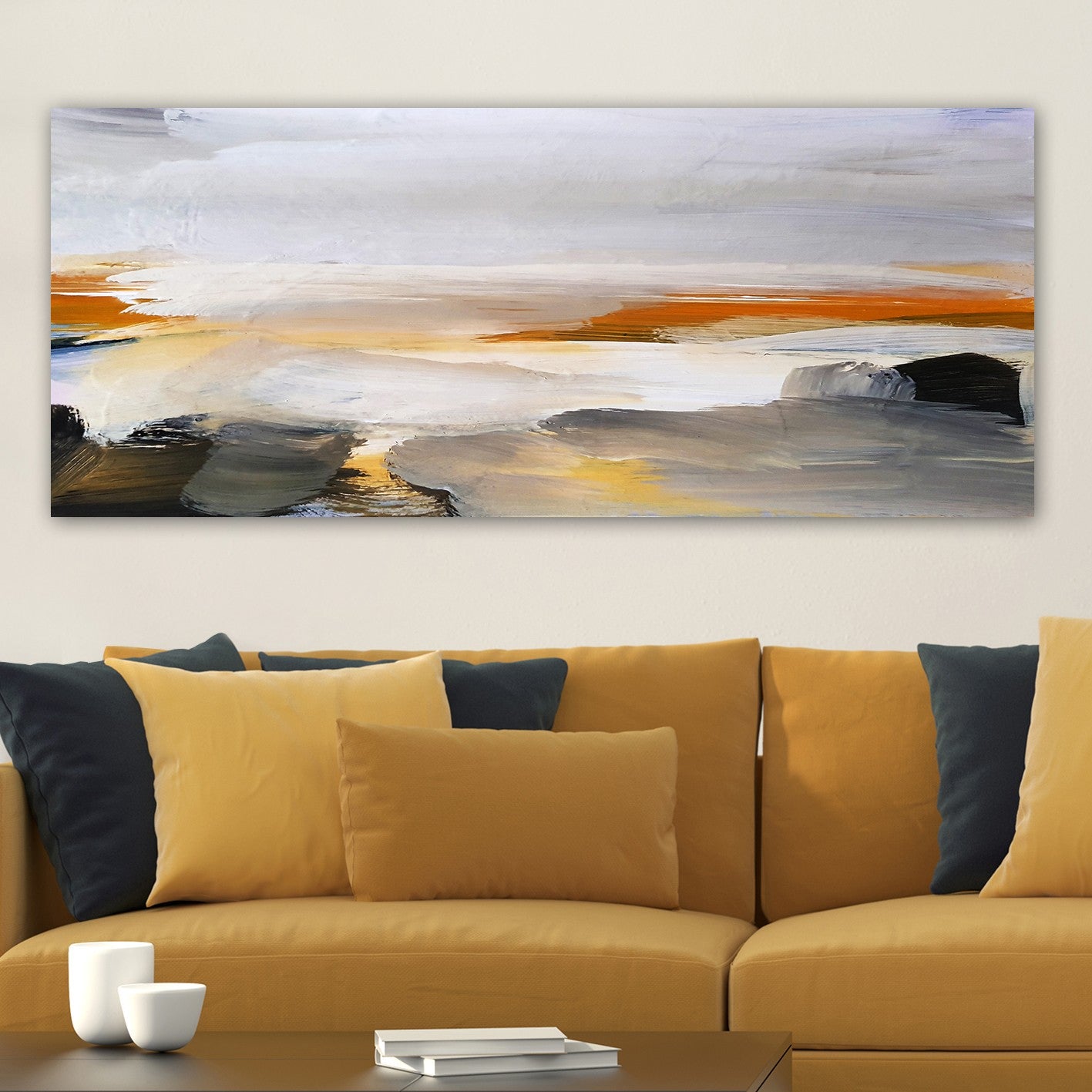 Impressionante pintura decorativa em tela, 50 x 120 cm | 100% tela, moldura de madeira com 3 cm de espessura | Perfeito para amantes de decoração e arte, obra de arte anônima exclusiva