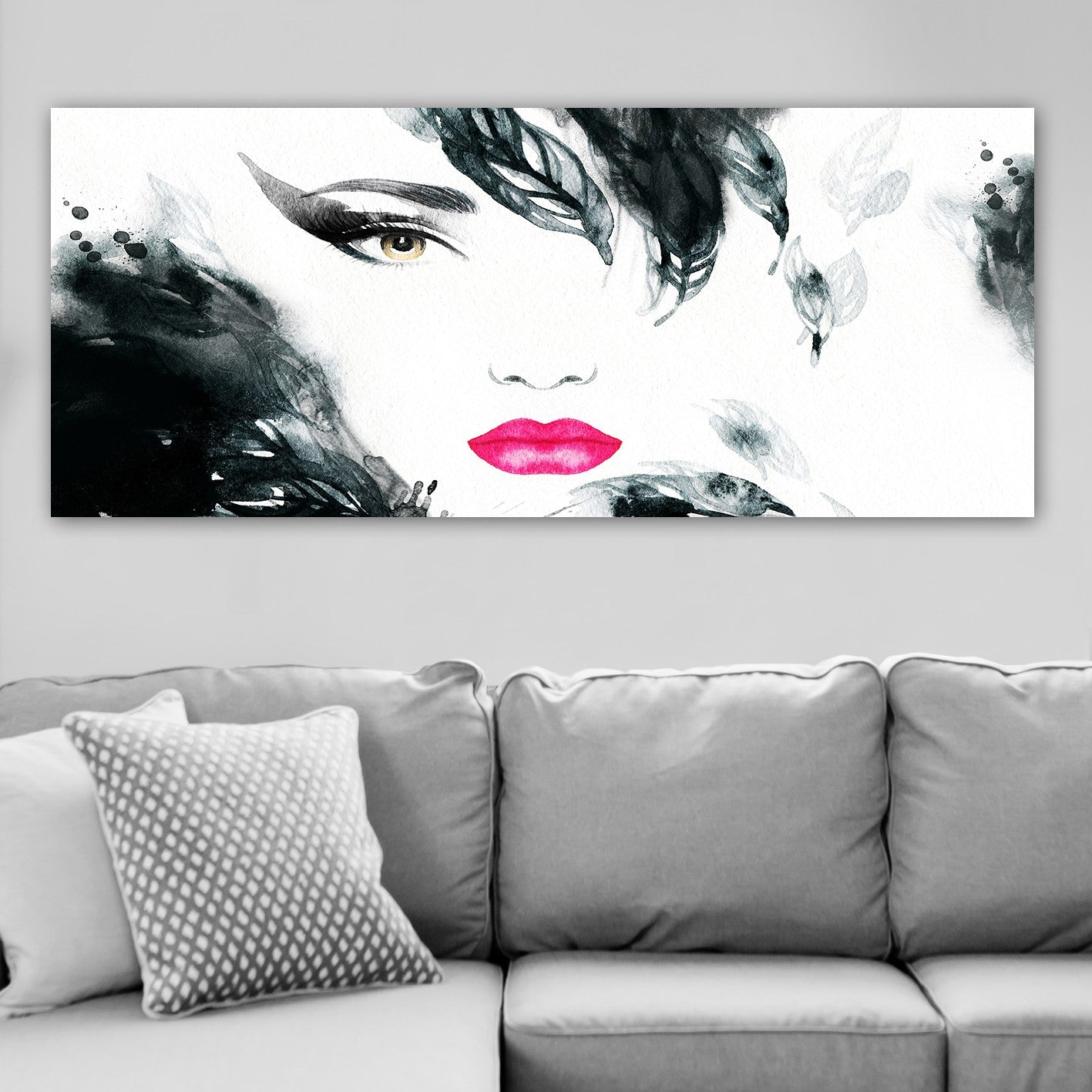 Tela Decorativa em Canvas Multicolor 50 x 120 cm com Moldura de Madeira (3 cm)