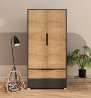 Guarda-roupa – 90 cm x 183 cm x 45 cm – Antracite e Carvalho Safira – Aglomerado revestido de melamina