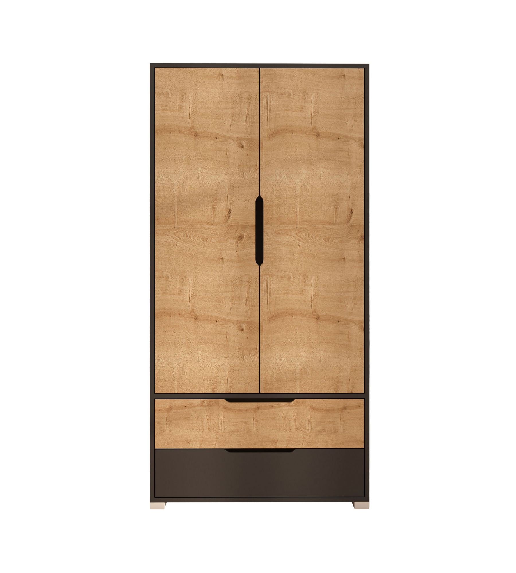 Guarda-roupa – 90 cm x 183 cm x 45 cm – Antracite e Carvalho Safira – Aglomerado revestido de melamina