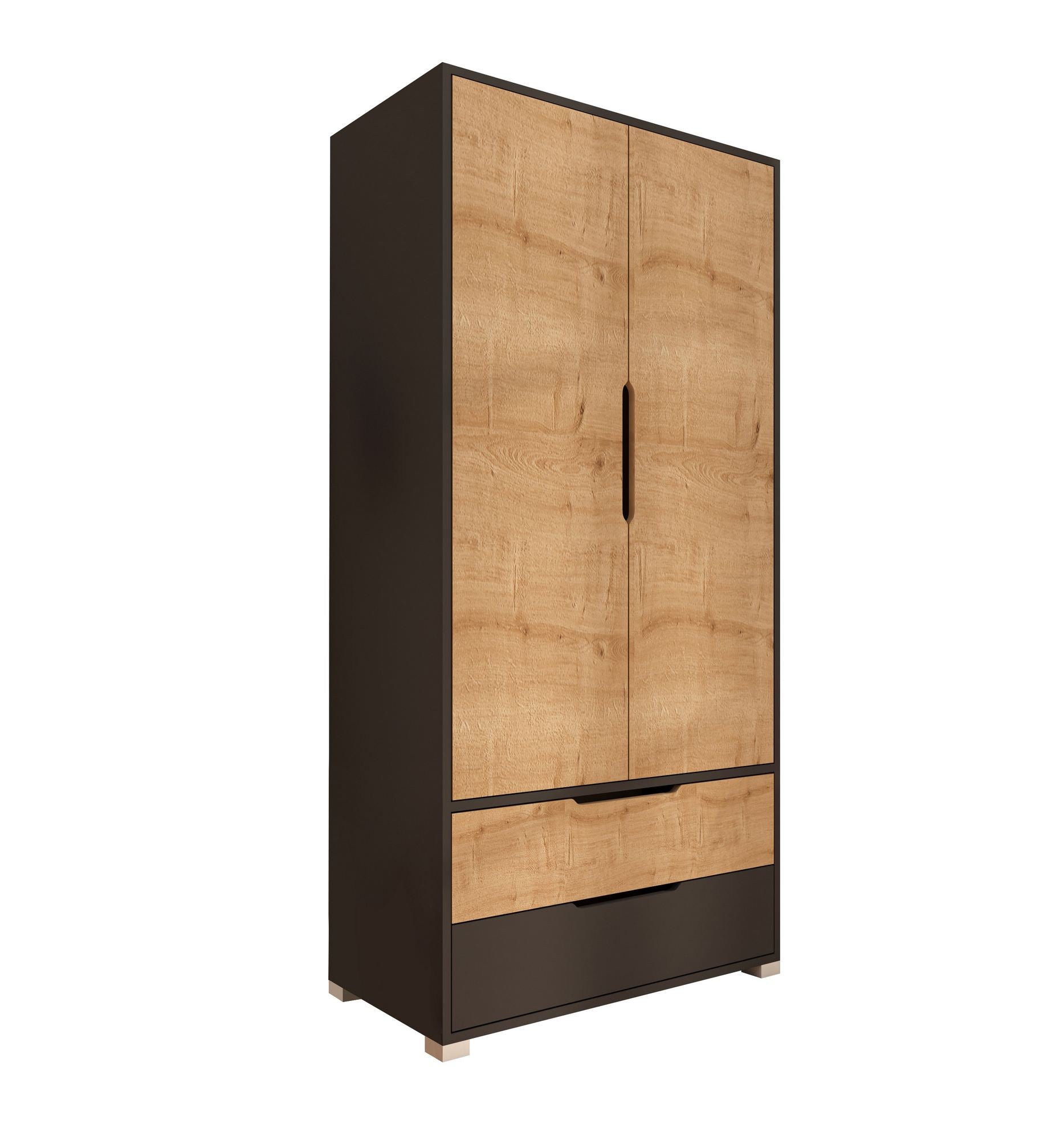 Guarda-roupa – 90 cm x 183 cm x 45 cm – Antracite e Carvalho Safira – Aglomerado revestido de melamina