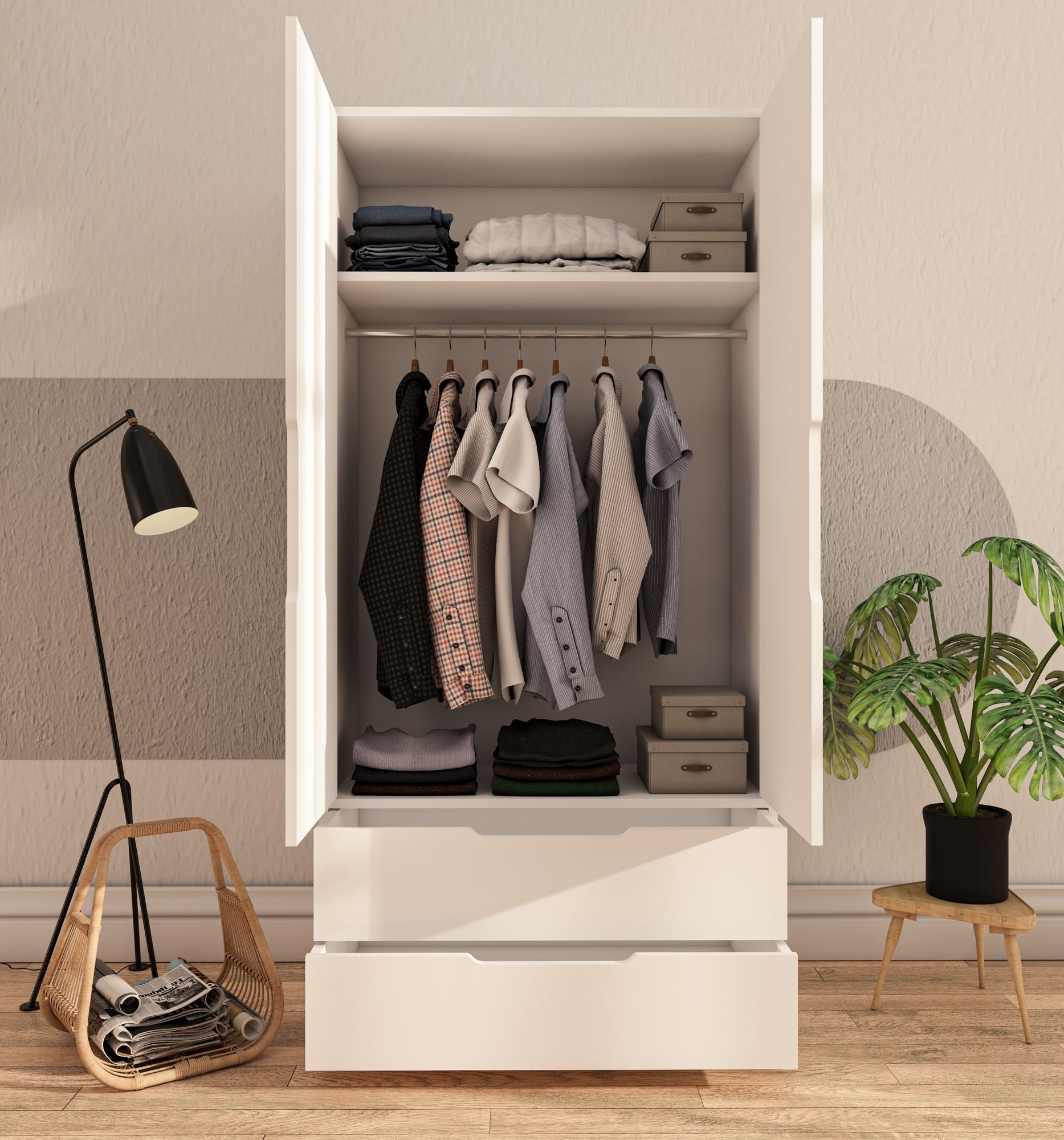 Guarda-roupa – 90 cm x 183 cm x 45 cm – Branco – Aglomerado revestido de melamina