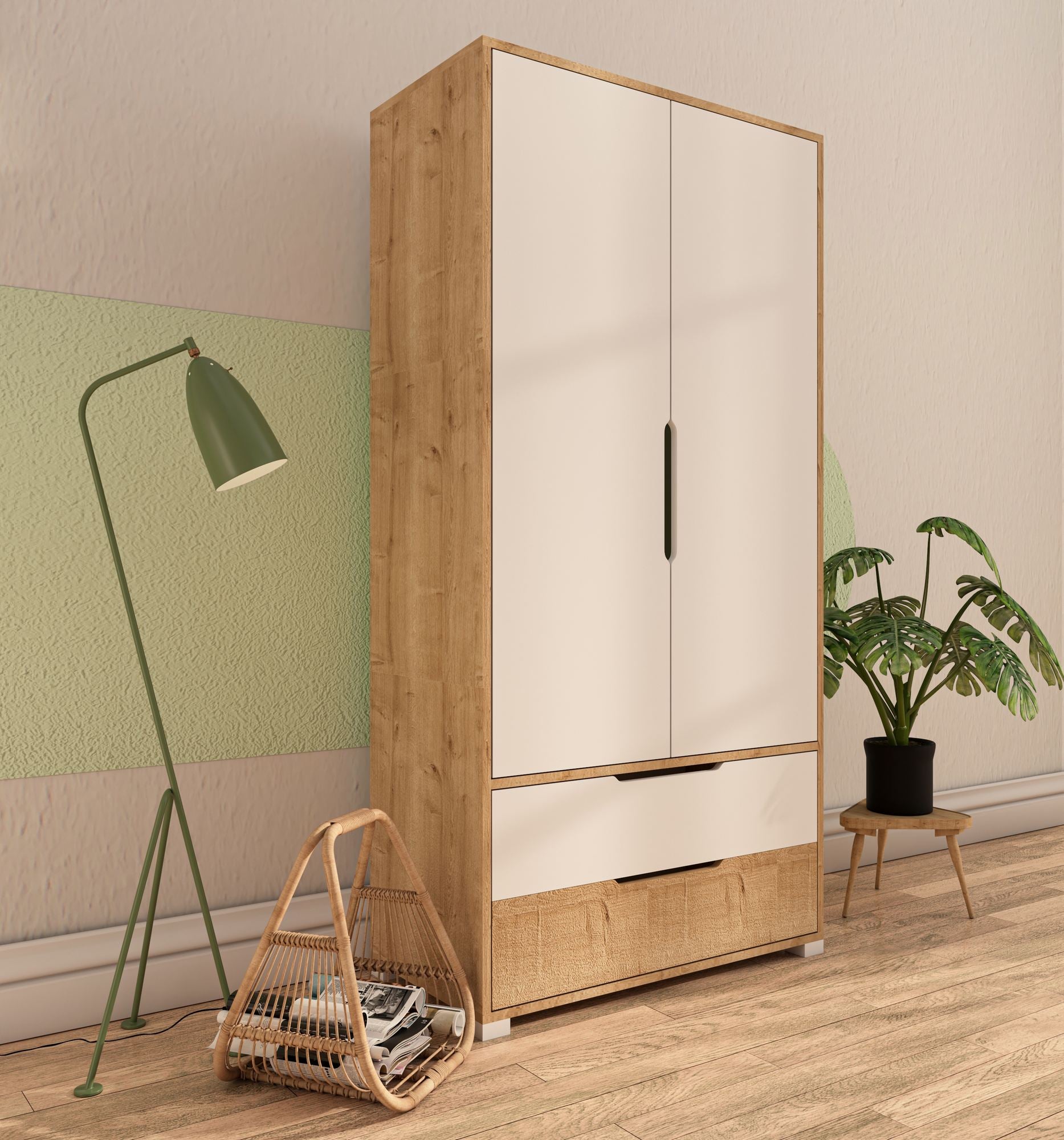 Guarda-roupa em Carvalho Safira e Branco – 90 cm largura – 183 cm altura – 45 cm profundidade – 100% chapas de partículas revestidas de melamina
