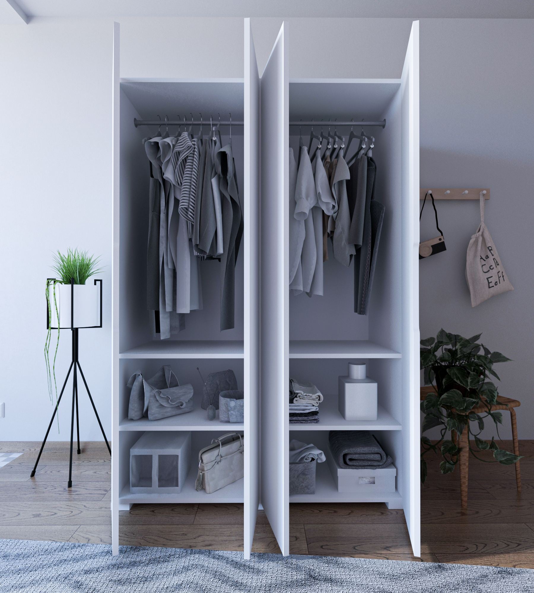 Guarda-roupa de aglomerado revestido com 100% de melamina – 120 cm x 180 cm x 43,3 cm – Branco
