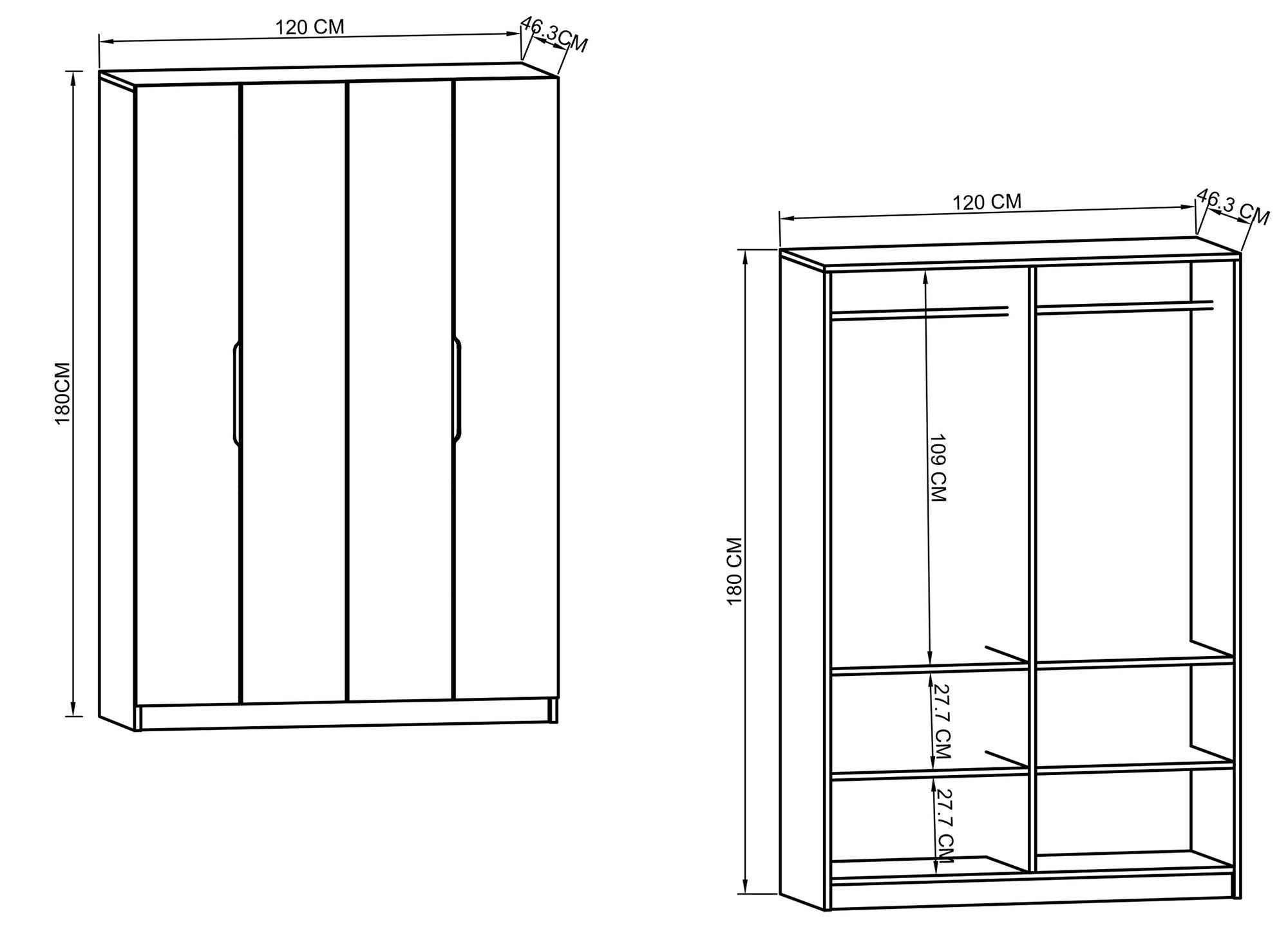 Guarda-roupa de aglomerado revestido com 100% de melamina – 120 cm x 180 cm x 43,3 cm – Branco