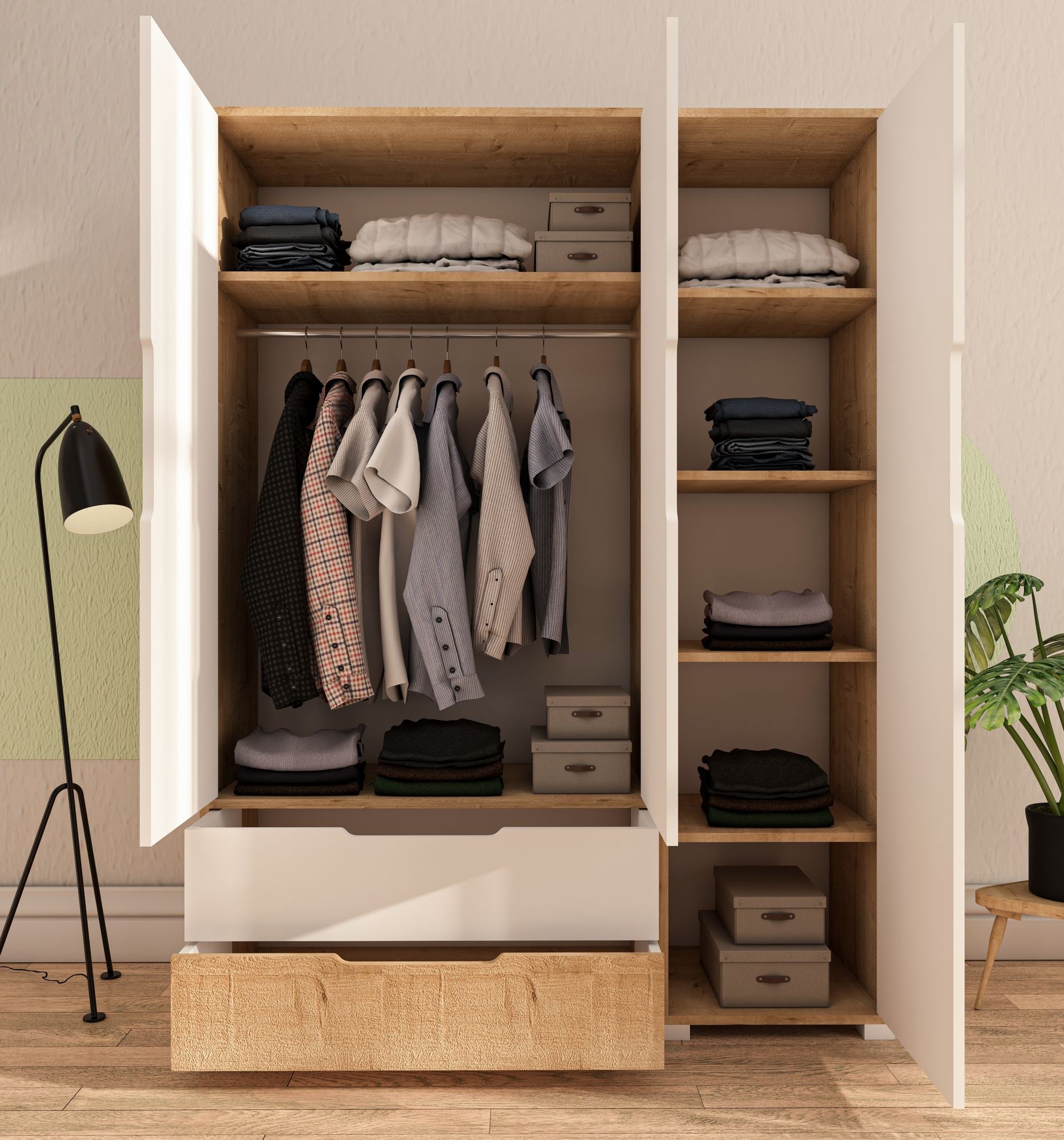 Guarda-Roupa – 137 cm x 183 cm x 45 cm – Carvalho Safira e Branco – Aglomerado revestido de melamina