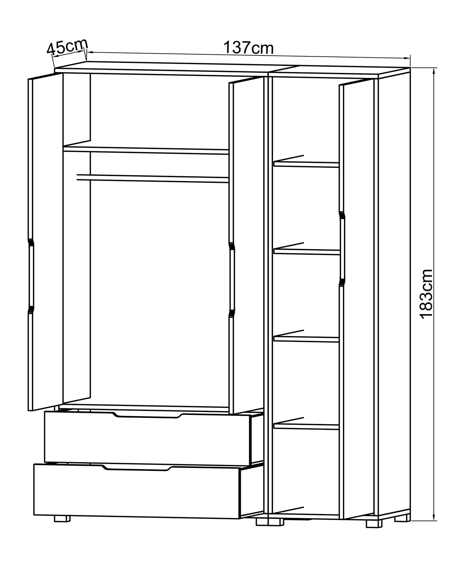 Guarda-Roupa – 137 cm x 183 cm x 45 cm – Carvalho Safira e Branco – Aglomerado revestido de melamina