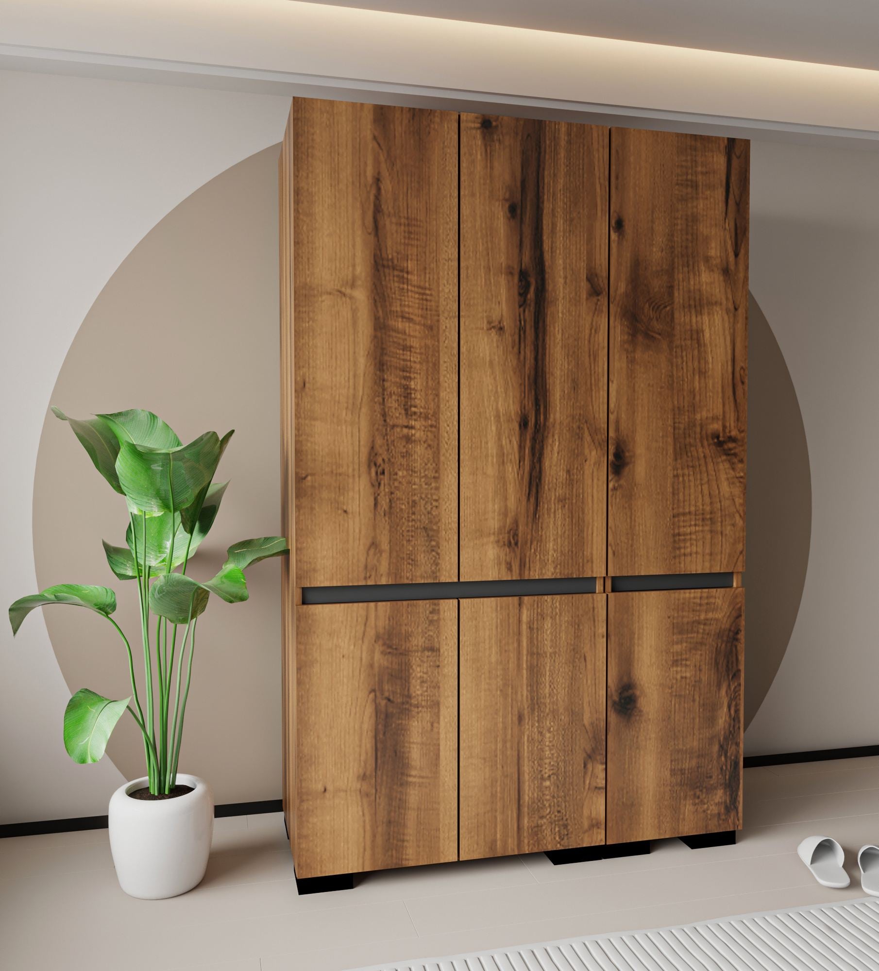 Guarda-roupa – 135 cm x 210 cm x 52 cm – Nogueira e Antracite – Aglomerado revestido de melamina