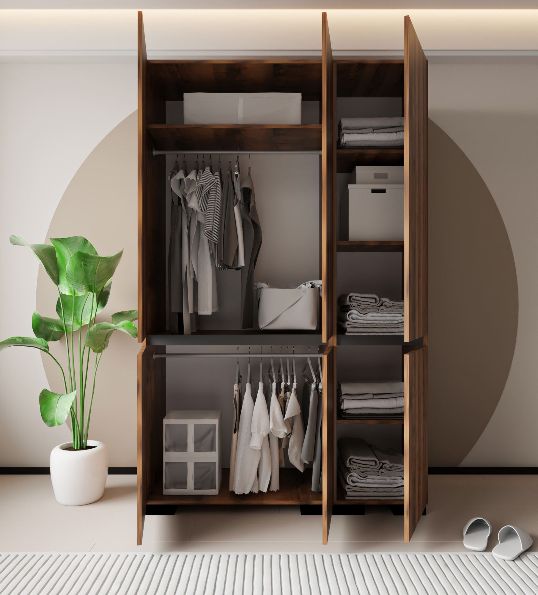 Guarda-roupa – 135 cm x 210 cm x 52 cm – Nogueira e Antracite – Aglomerado revestido de melamina