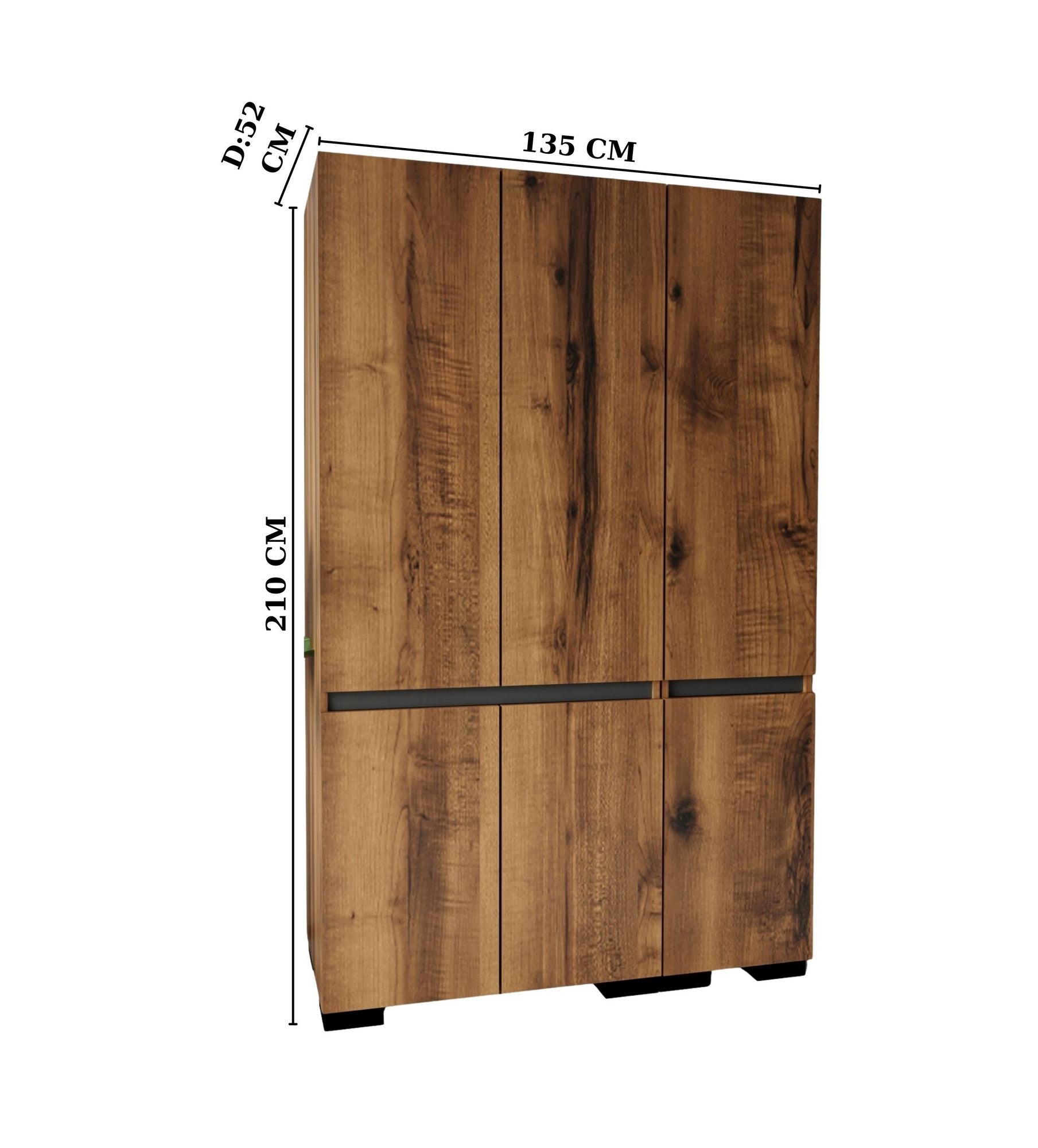 Guarda-roupa – 135 cm x 210 cm x 52 cm – Nogueira e Antracite – Aglomerado revestido de melamina