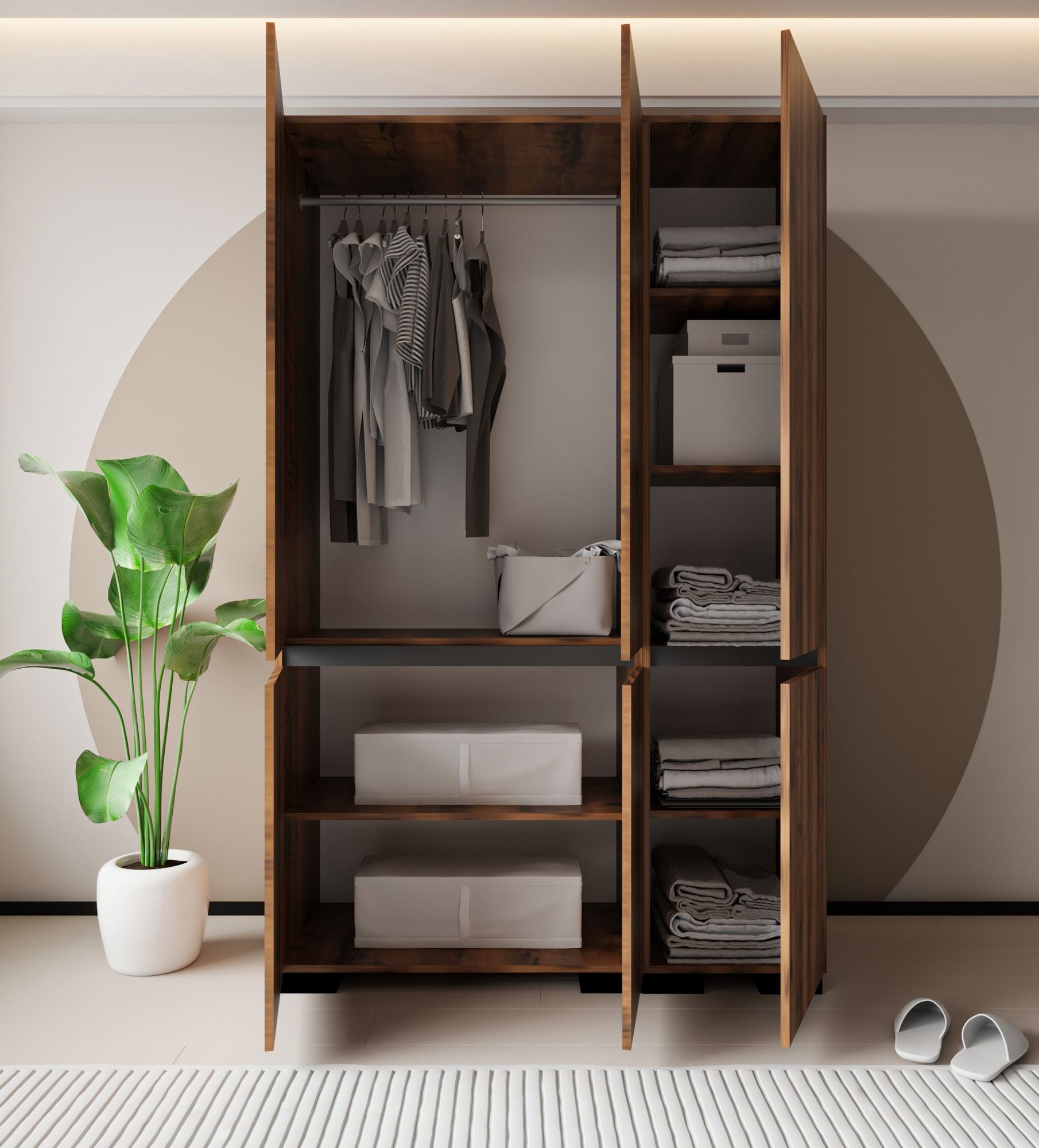 Guarda-roupa – 135 cm x 210 cm x 52 cm – Nogueira e Antracite – Aglomerado revestido de melamina