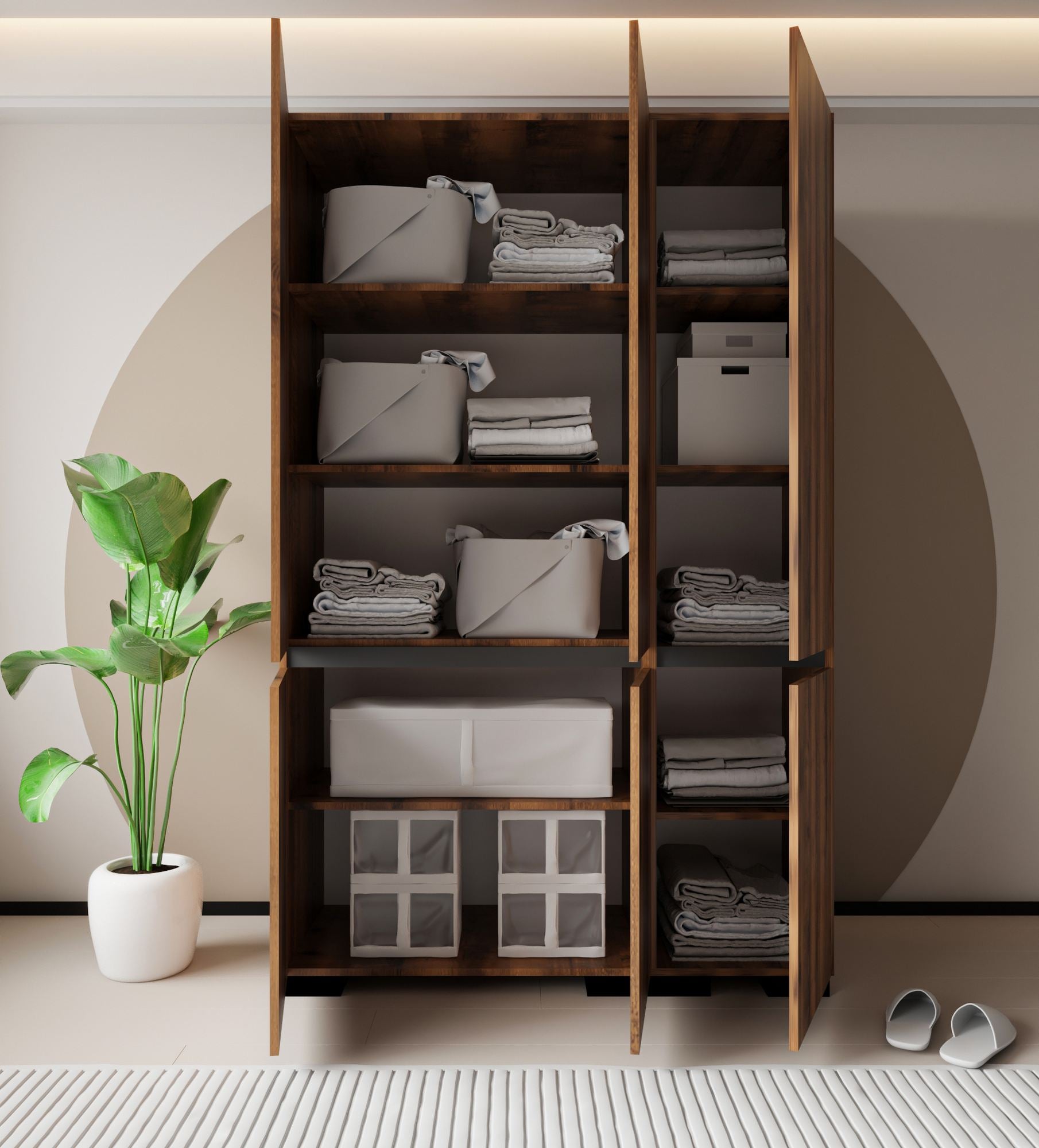 Guarda-roupa de aglomerado revestido de melamina – 135 cm x 210 cm x 52 cm – Nogueira e Antracite