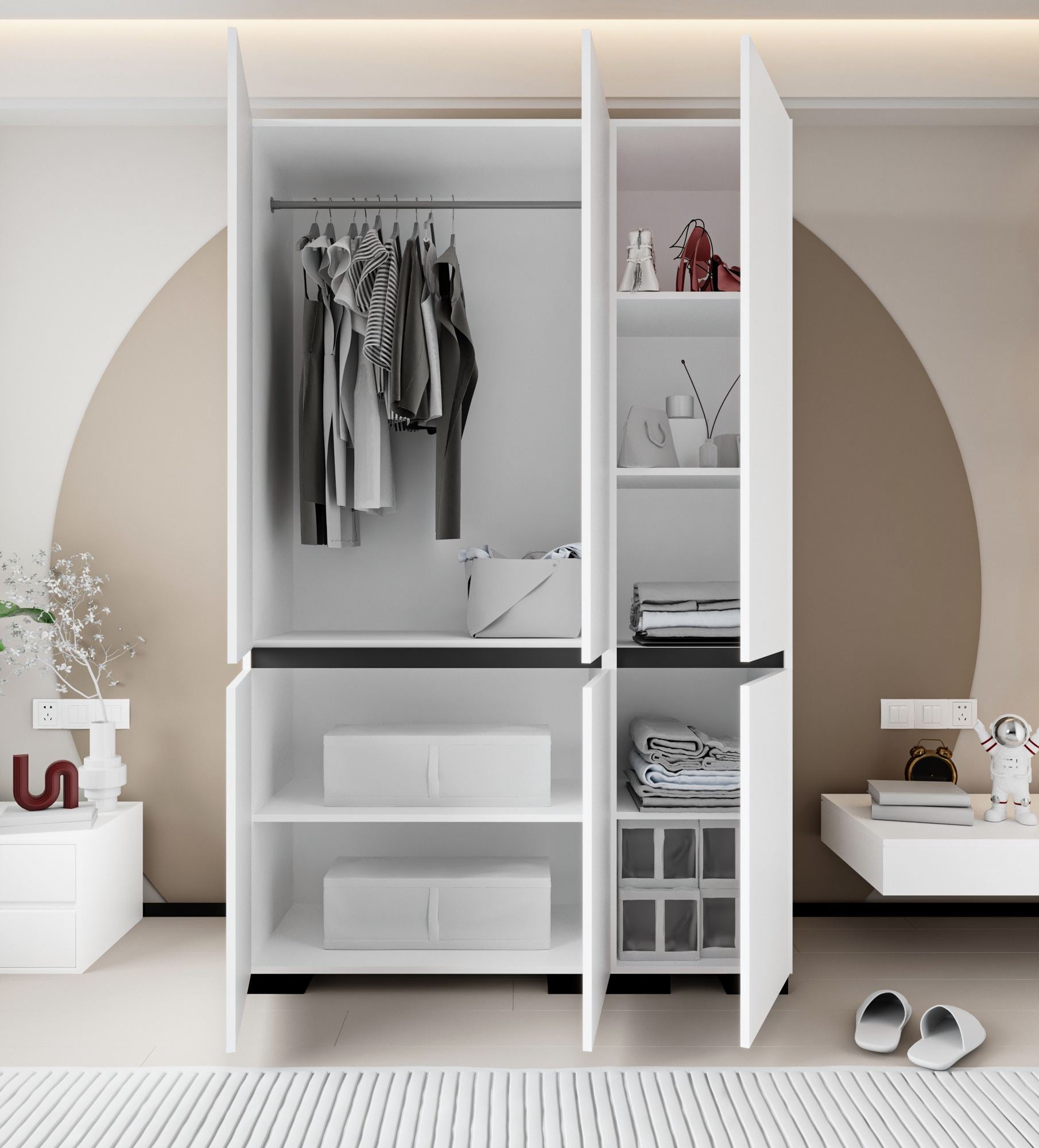 Guarda-roupa - 135 cm x 210 cm x 52 cm - Branco e Antracite - Aglomerado revestido com melamina