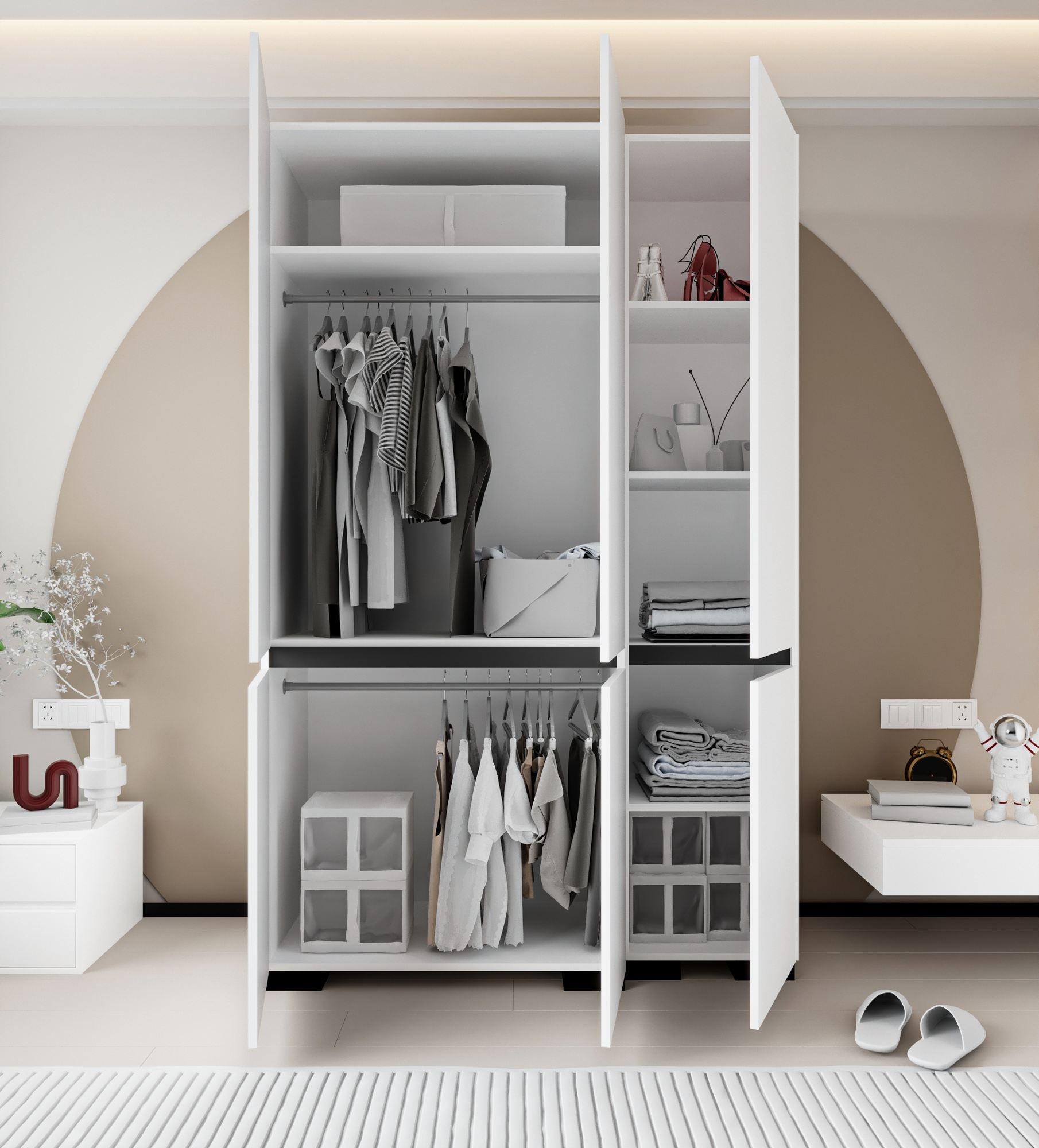 Guarda-roupa – 135 cm x 210 cm x 52 cm – Branco e Antracite – Aglomerado
