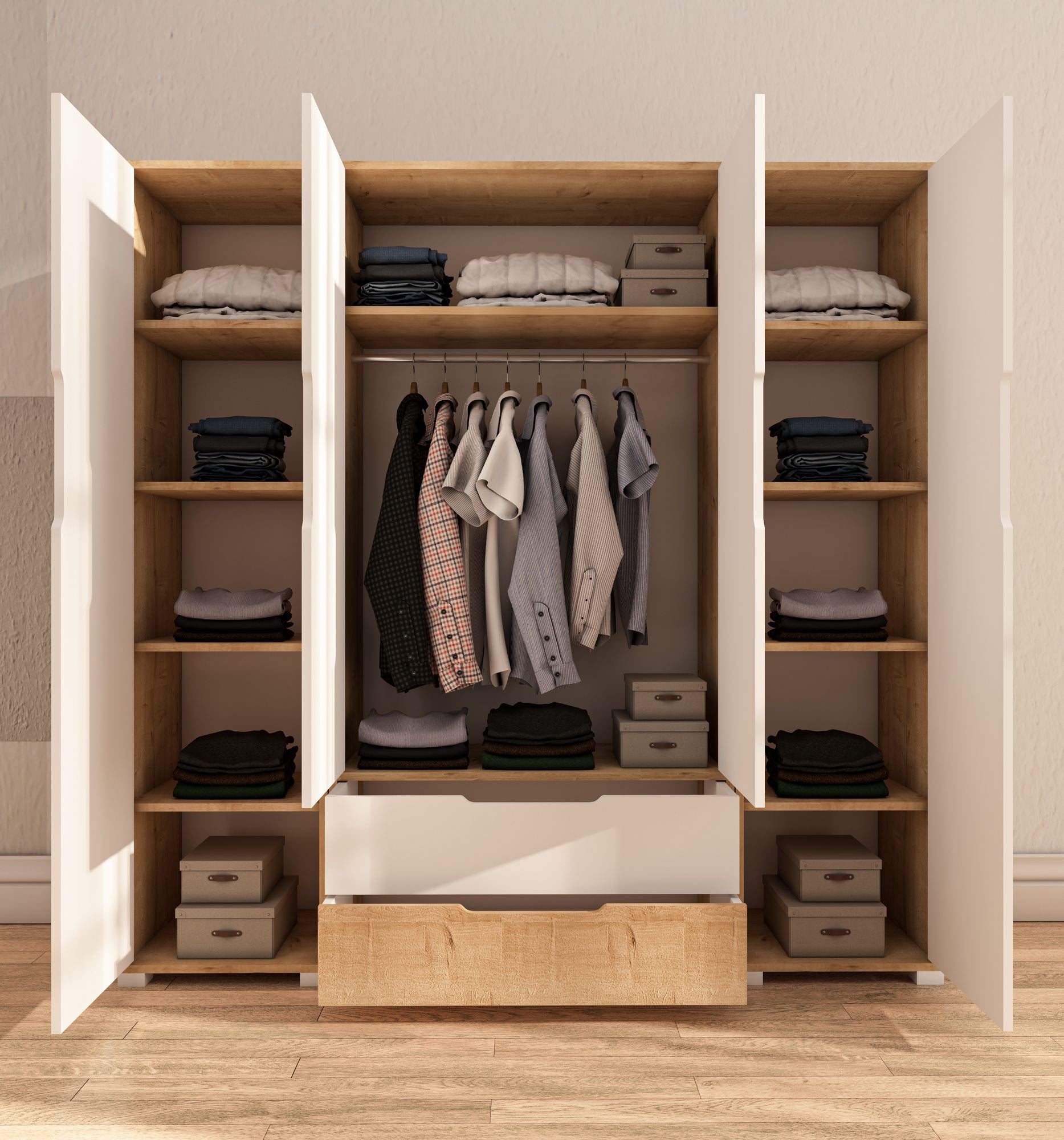 Guarda-roupa – 184 cm x 183 cm x 45 cm – Branco – Aglomerado revestido de melamina