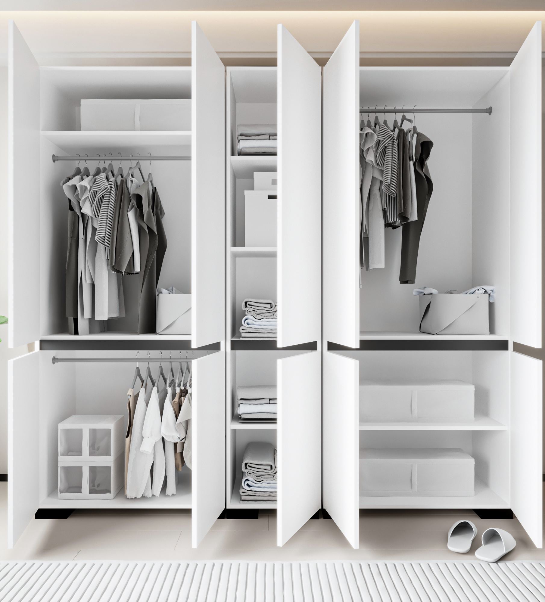 Guarda-roupa – 225x210x52 cm – Branco e Antracite – Aglomerado