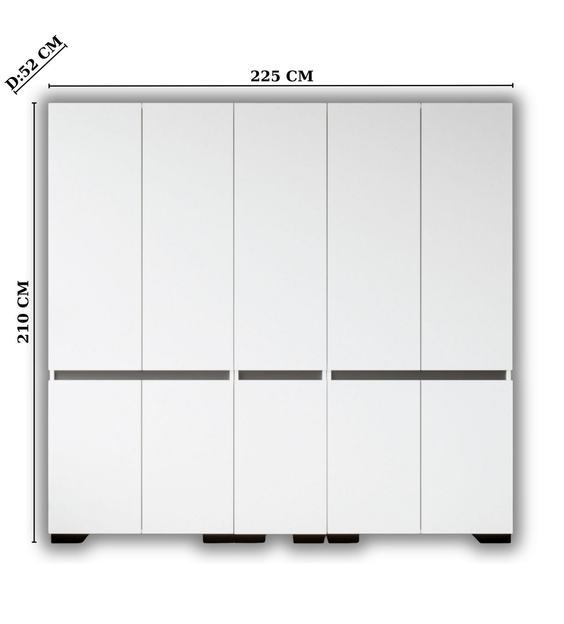 Guarda-roupa – 225x210x52 cm – Branco e Antracite – Aglomerado
