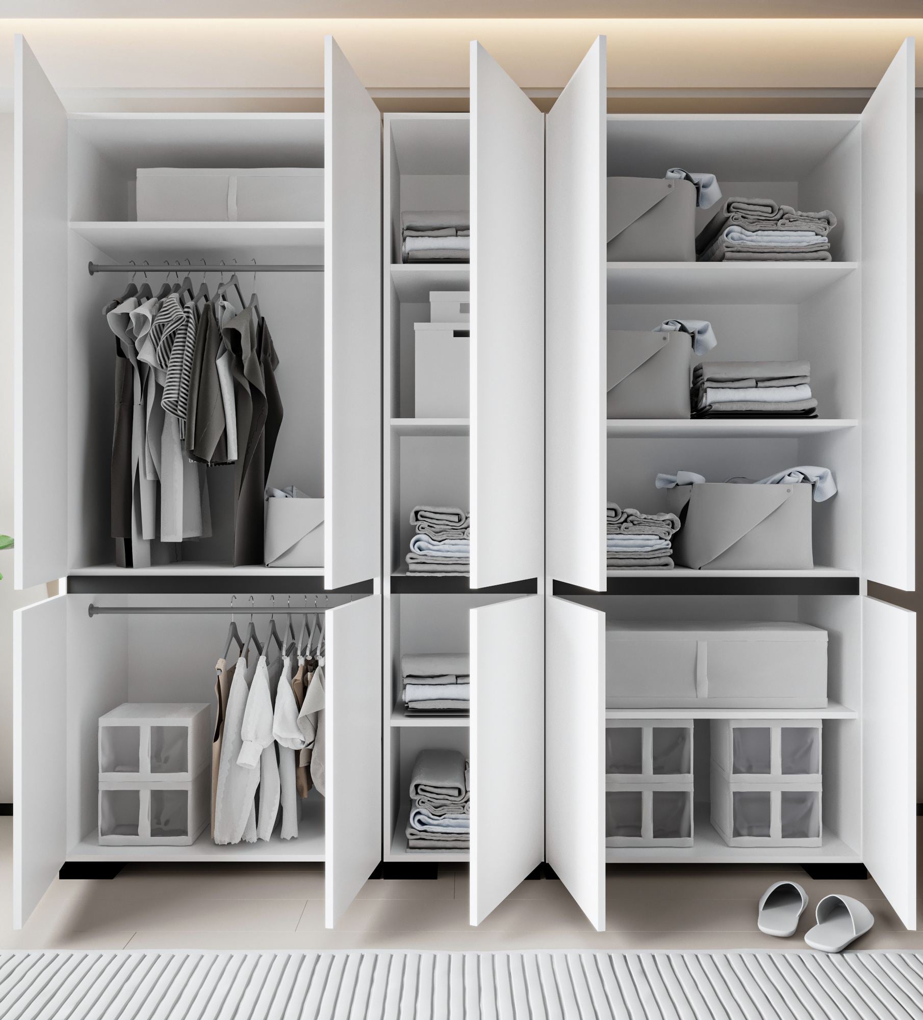 Guarda-roupa – 225cm x 210cm x 52cm – Branco e Antracite – Aglomerado revestido de melamina