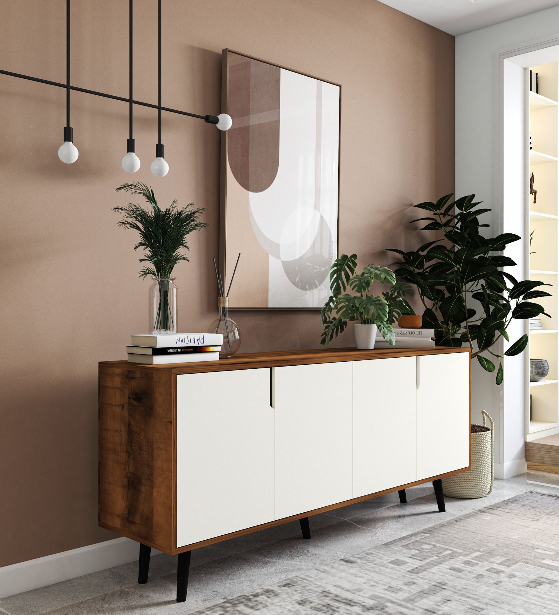 Aparador – 180cm – Nogueira e Branco – Aglomerado e Madeira