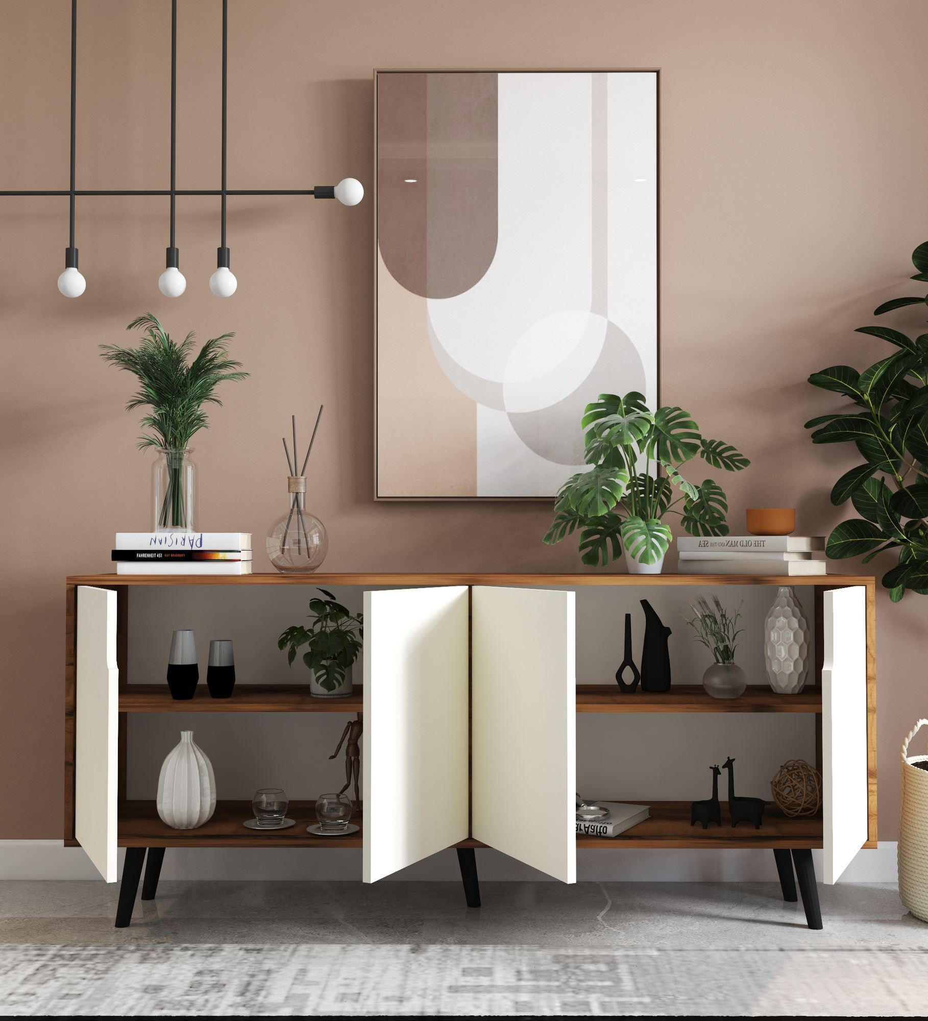 Aparador – 180cm – Nogueira e Branco – Aglomerado e Madeira