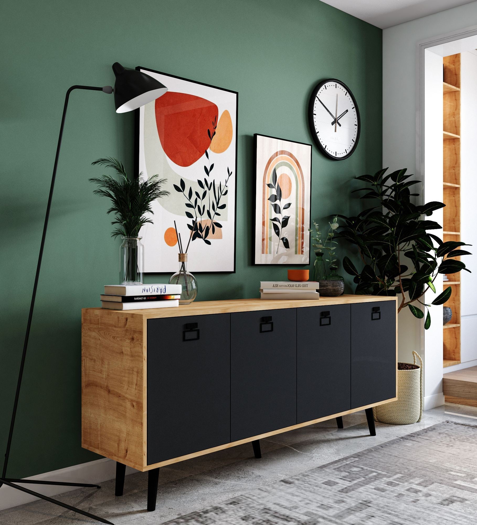 Aparador – 180 cm x 80 cm x 45 cm – Carvalho Safira e Antracite – Aglomerado