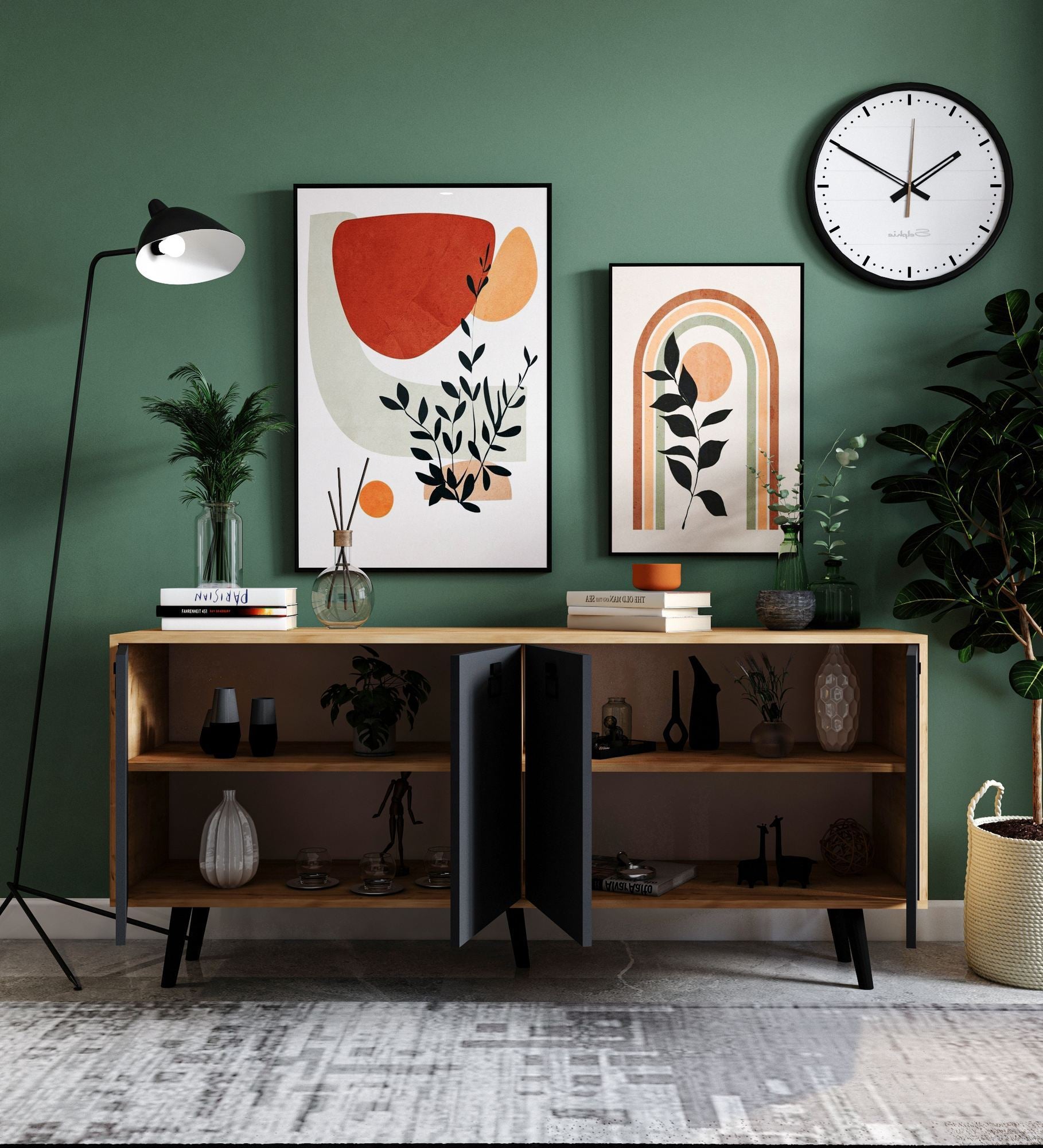Aparador – 180 cm x 80 cm x 45 cm – Carvalho Safira e Antracite – Aglomerado