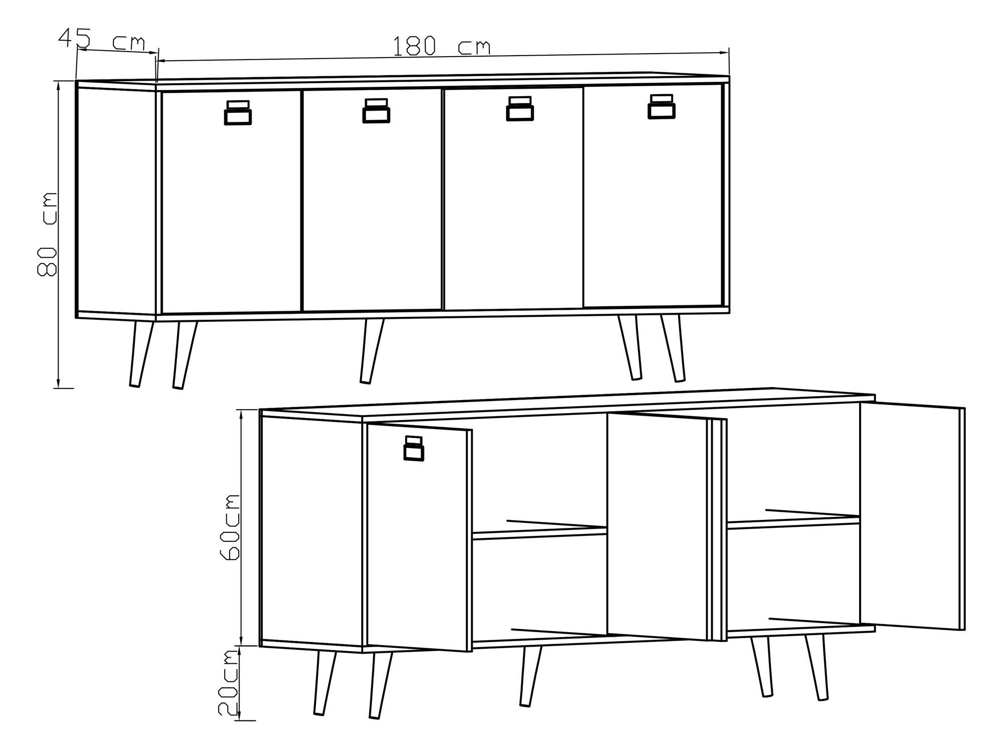 Aparador – 180 cm x 80 cm x 45 cm – Carvalho Safira e Antracite – Aglomerado