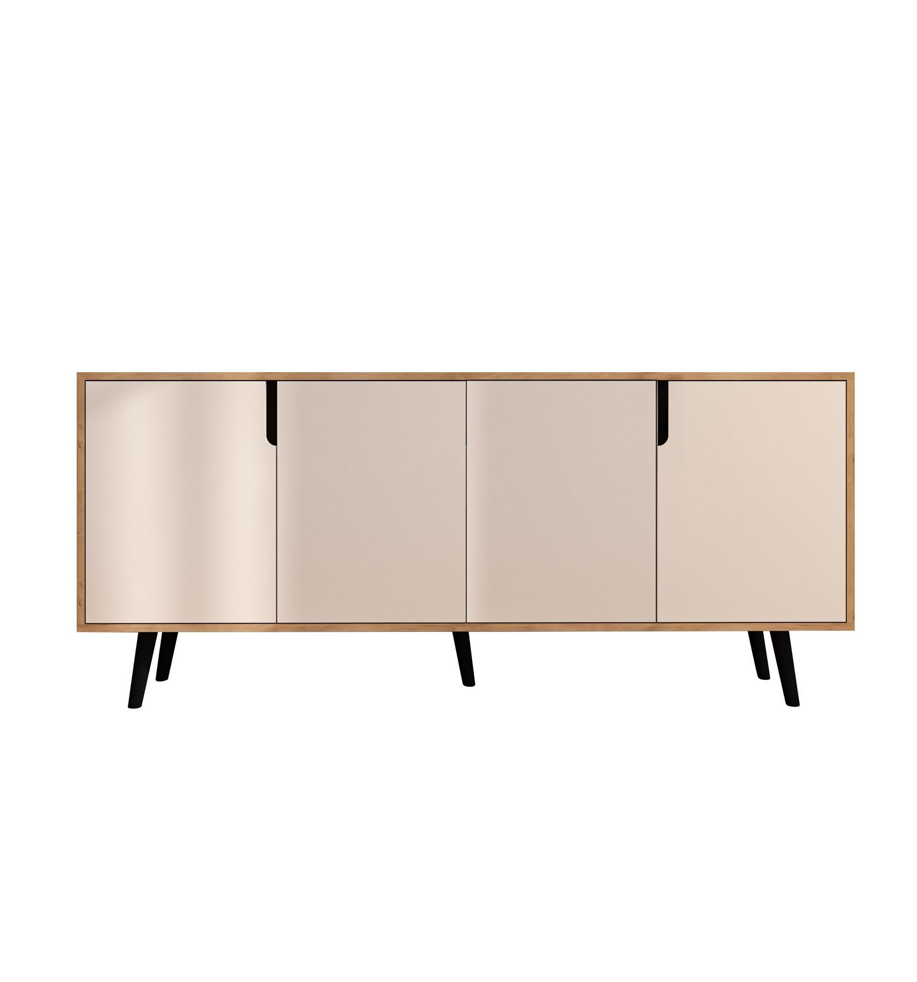 Aparador de Aglomerado Revestido de Melamina – 180 cm x 80 cm x 45 cm – Carvalho Safira e Branco