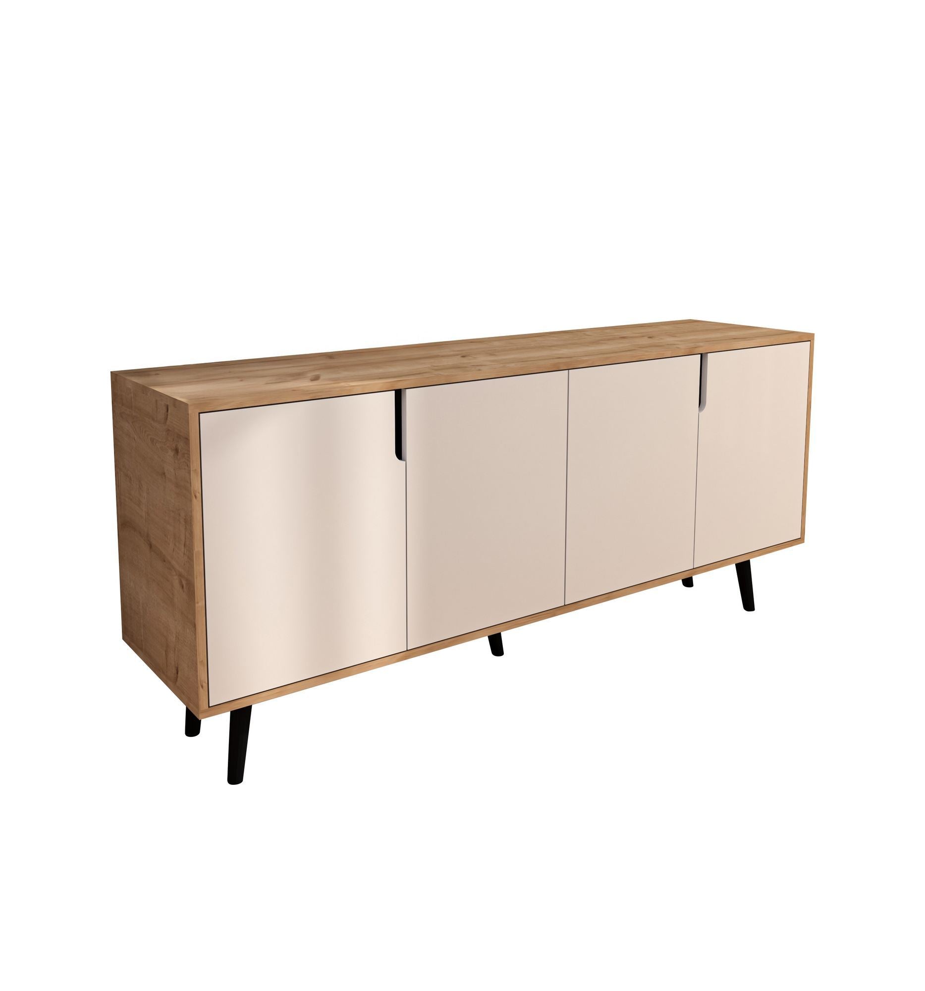Aparador de Aglomerado Revestido de Melamina – 180 cm x 80 cm x 45 cm – Carvalho Safira e Branco