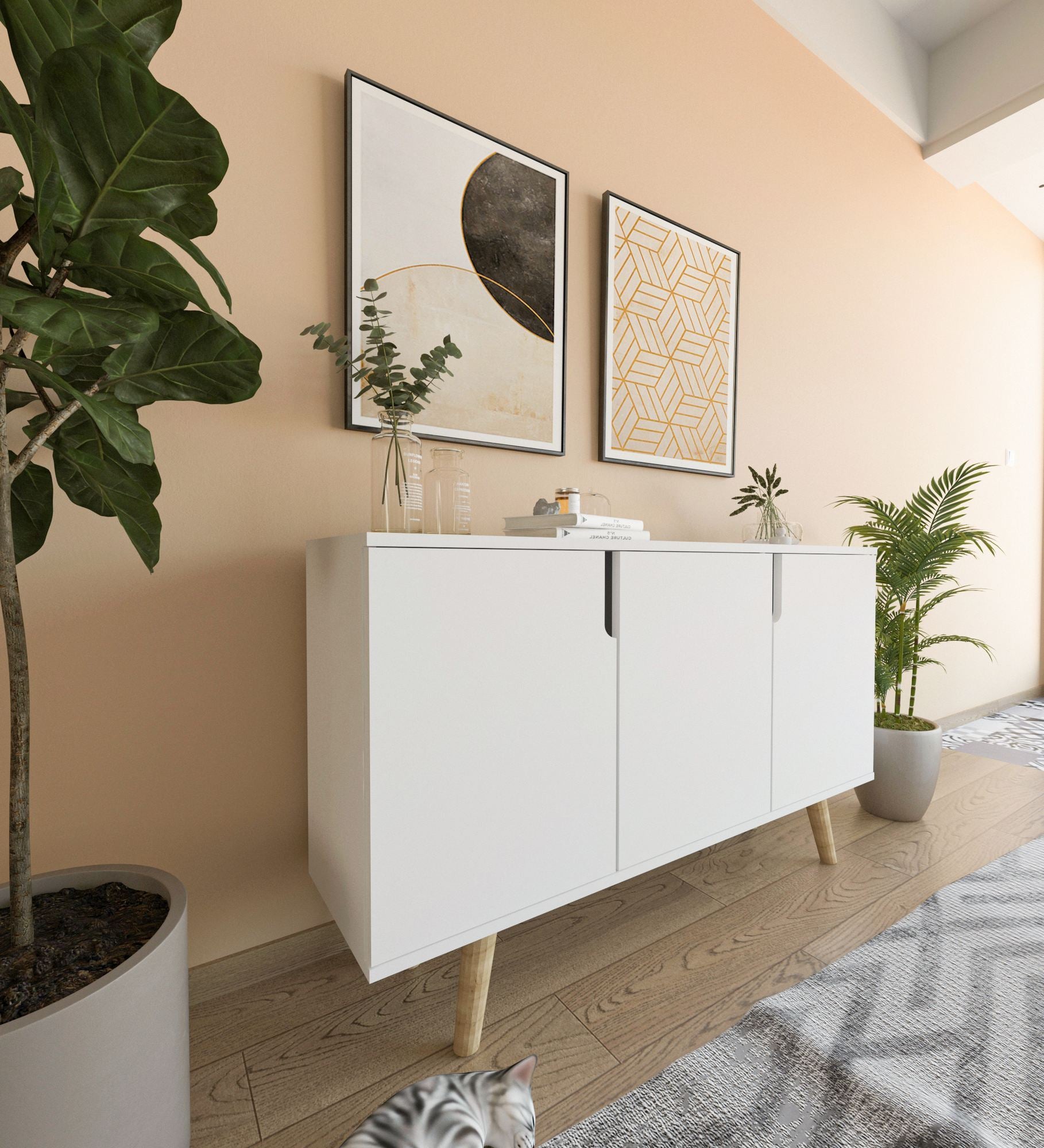 Aparador de aglomerado revestido de melamina – 120 cm x 80 cm x 30 cm – Branco