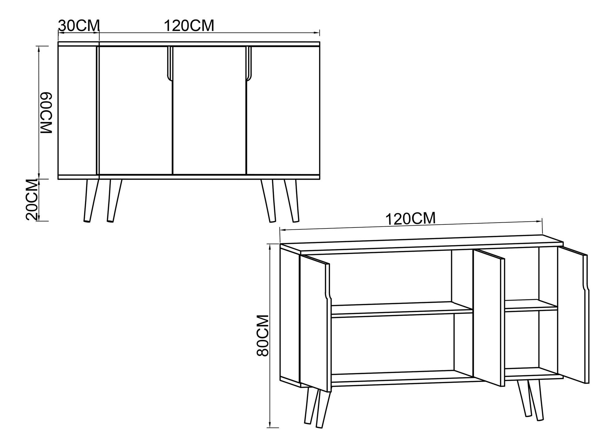 Aparador – 120 cm – Carvalho Safira e Branco – Aglomerado revestido de melamina