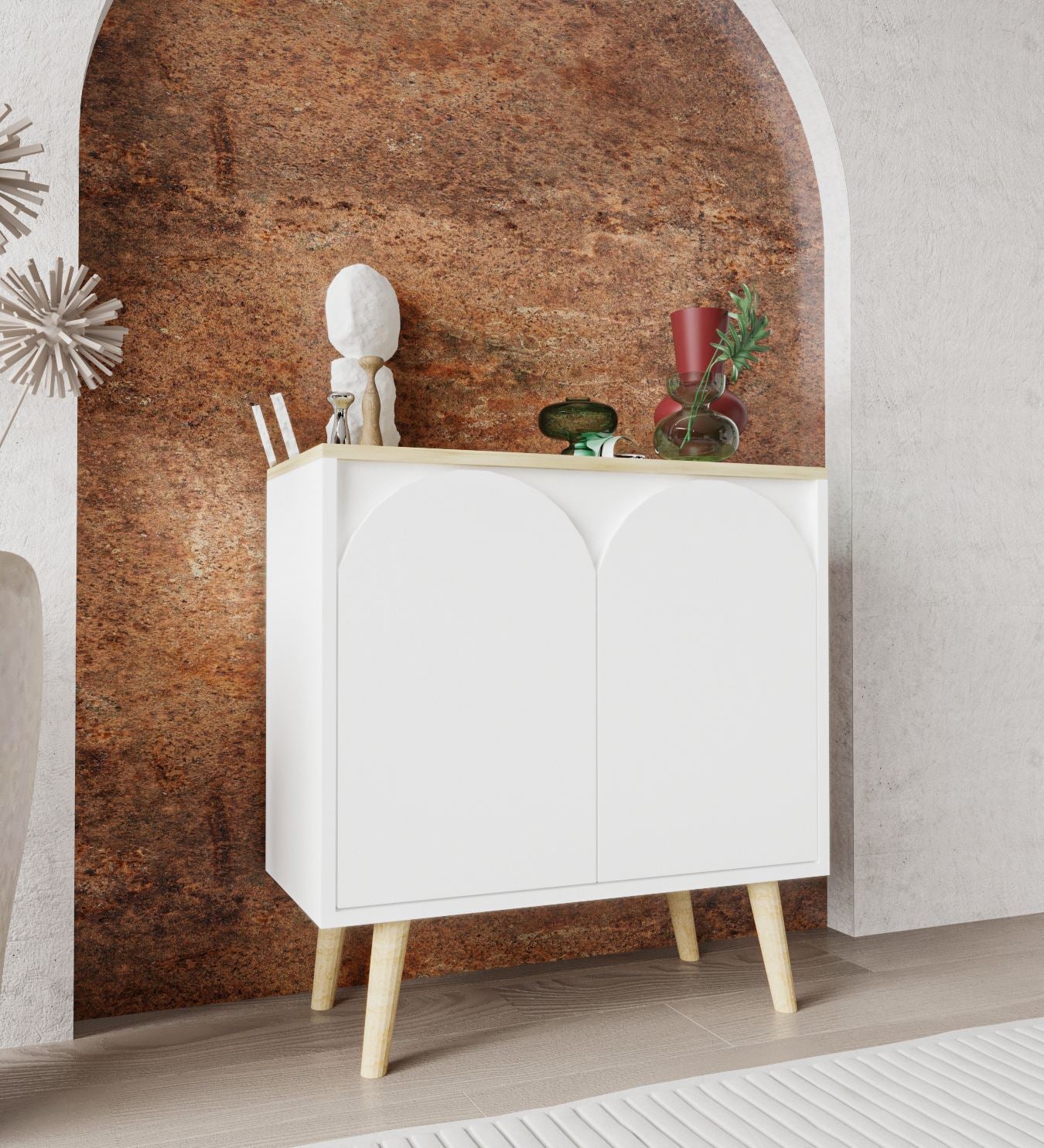 Aparador – 76 cm x 80 cm x 30 cm – Carvalho Safira e Branco – Aglomerado revestido de melamina