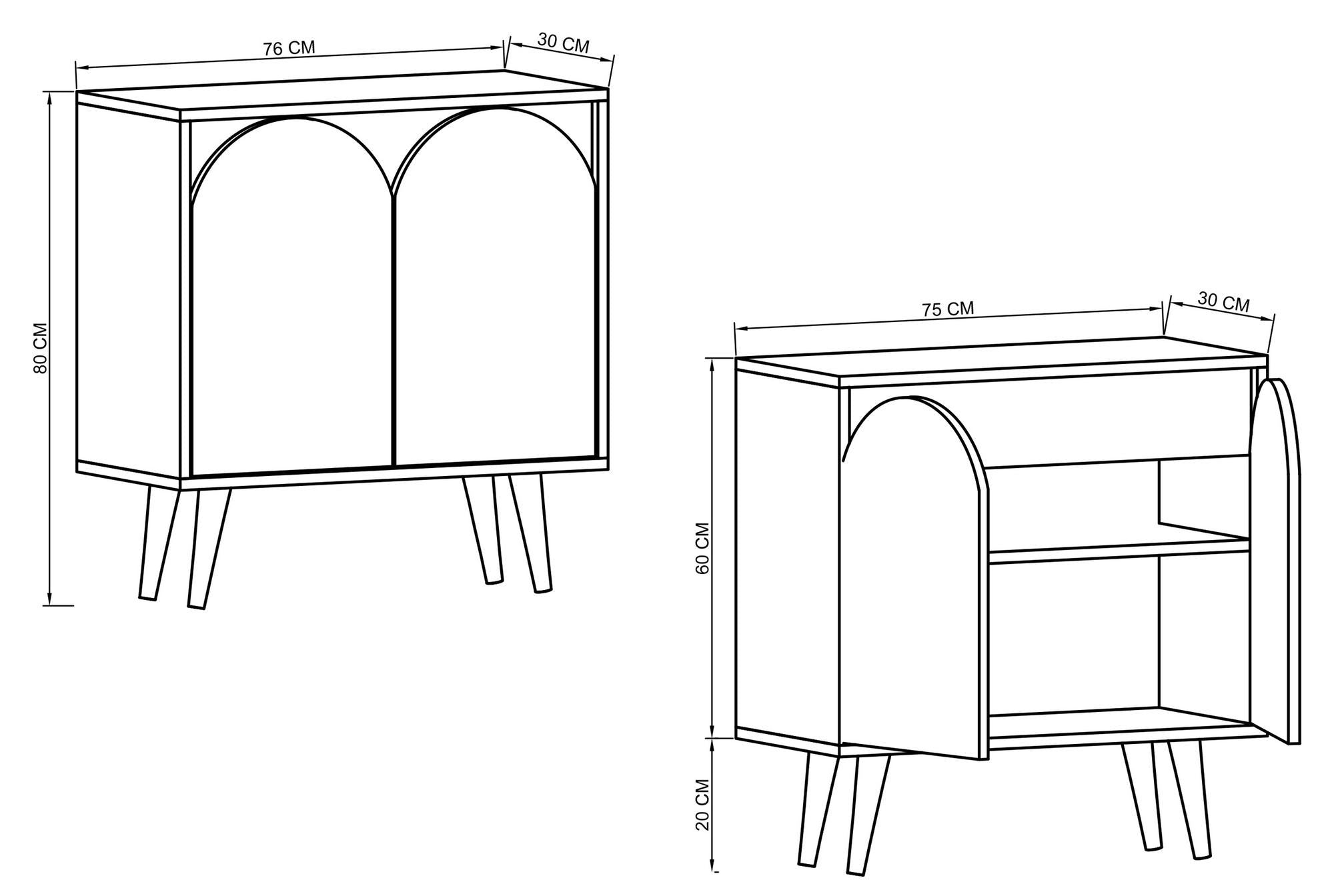 Aparador – 76 cm x 80 cm x 30 cm – Carvalho Safira e Branco – Aglomerado revestido de melamina