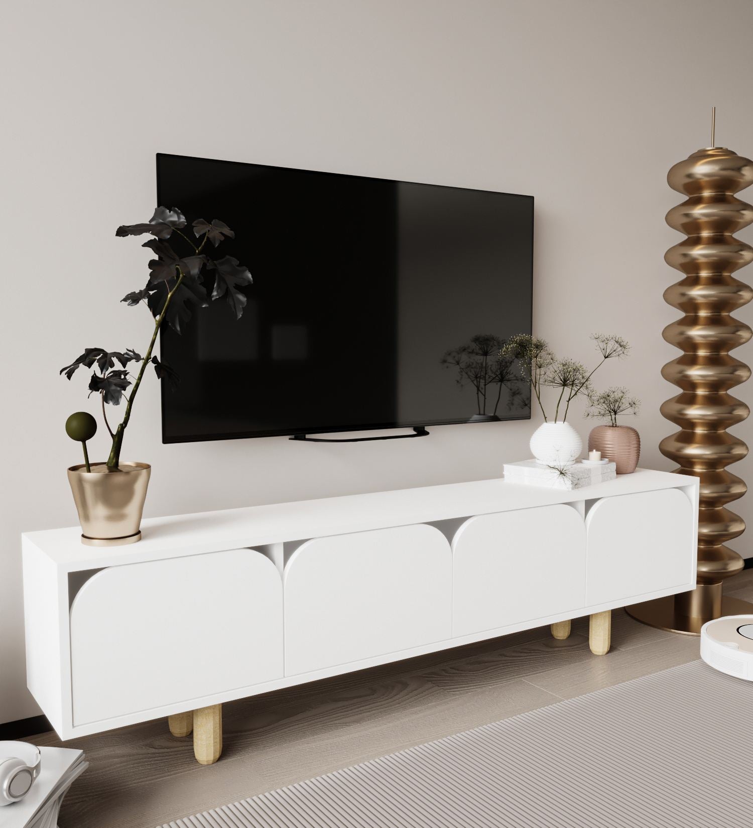 Móvel de TV – 180x48x29,8 cm – Branco – Aglomerado e Madeira